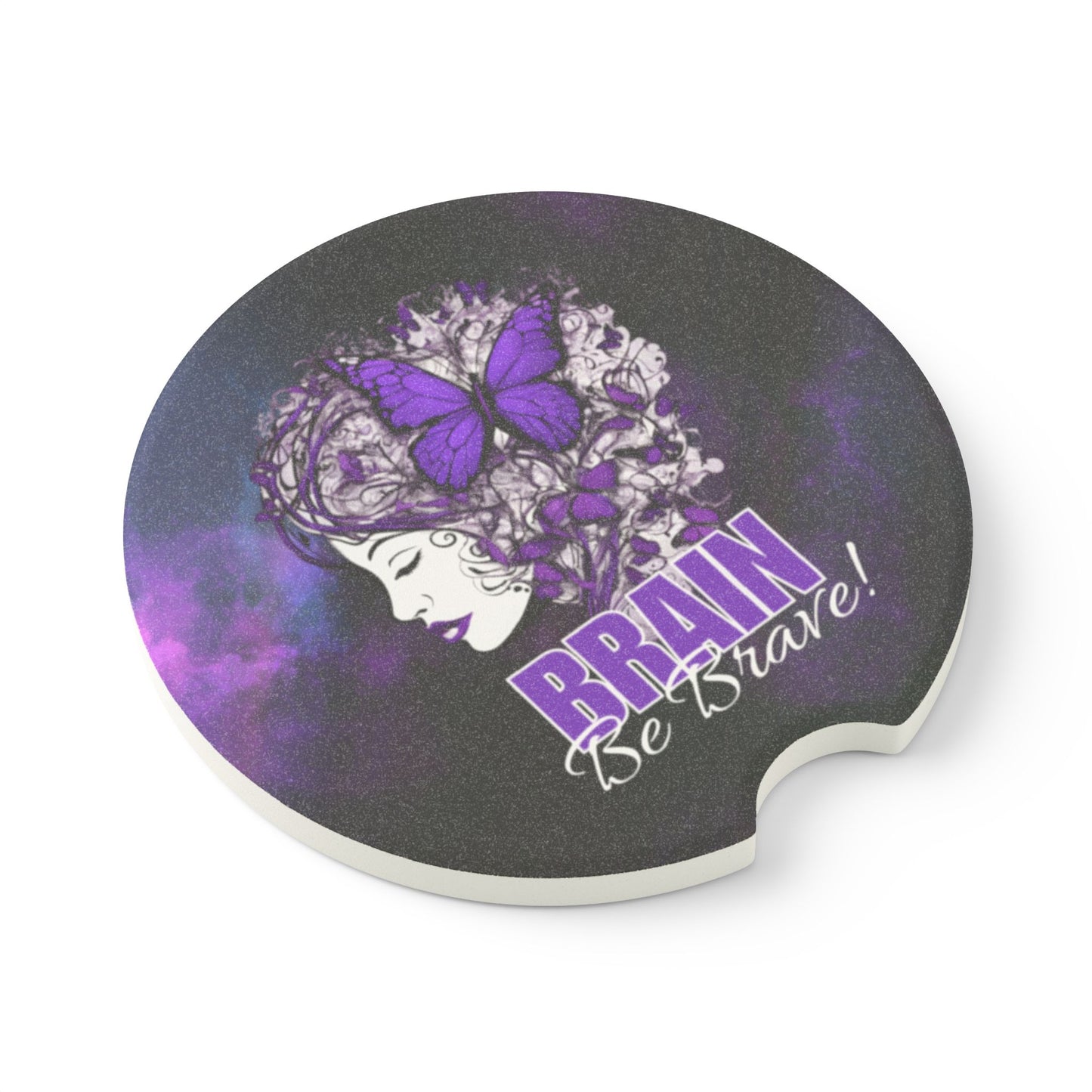 Purple Brain Be Brave Soapstone Car Coaster
