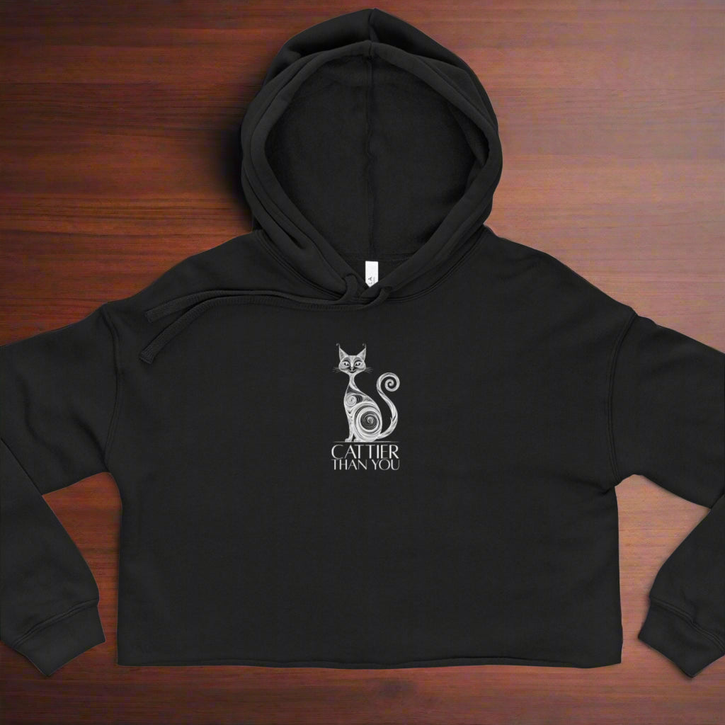 Black Catty Cat Women's Cropped Hoodie