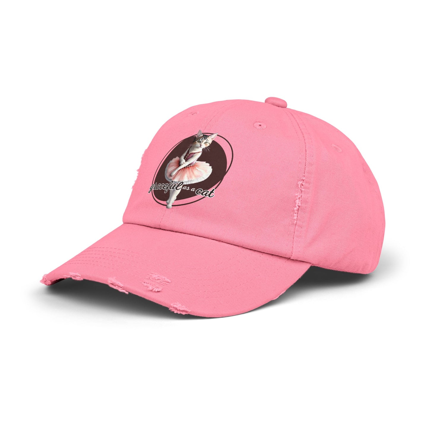 Unisex Distressed Cap - 'Graceful as a Cat' Fun Cat Lover Hat