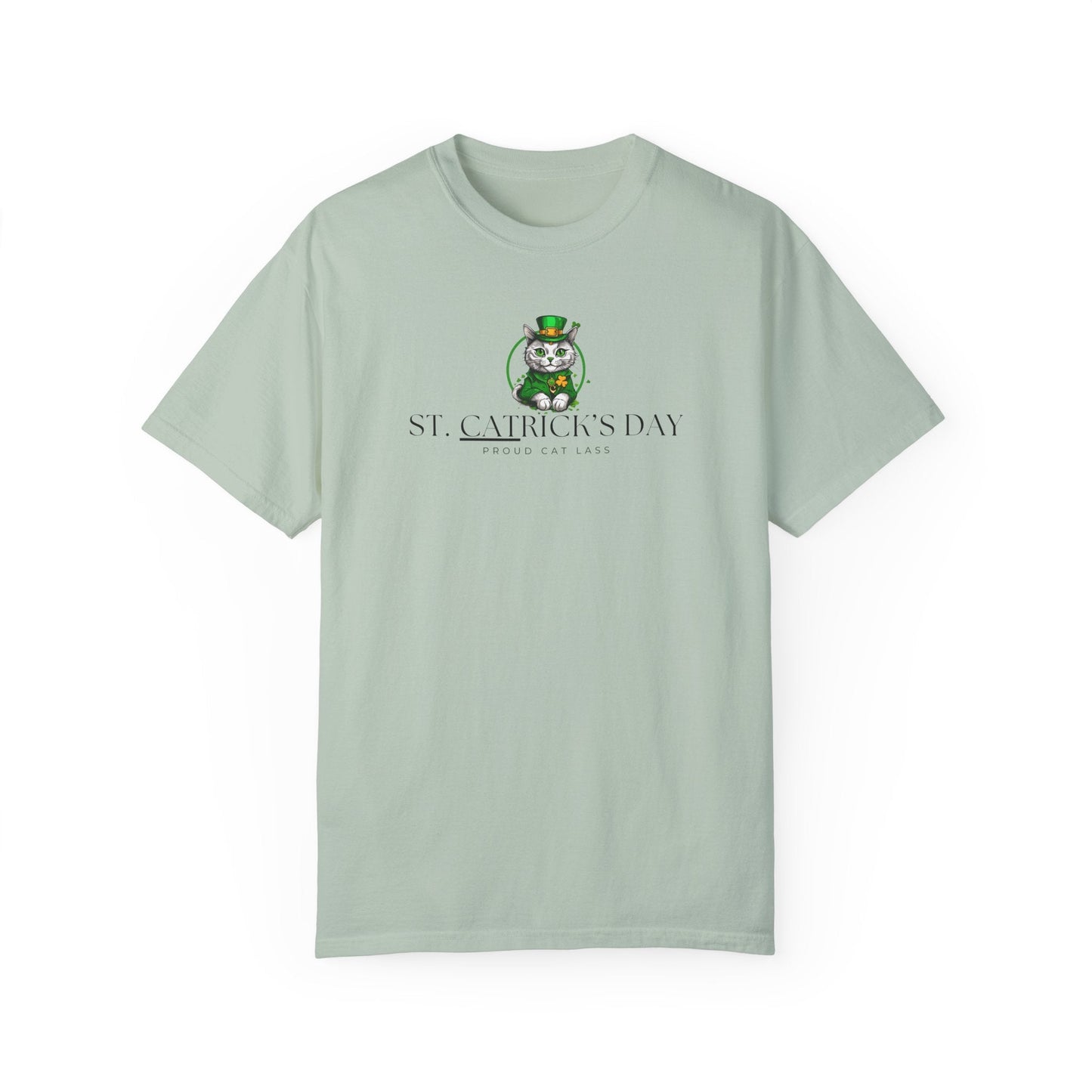 St. Patrick's Day Cat T-Shirt - Unisex Garment-Dyed Tee for Cat Lovers Printify