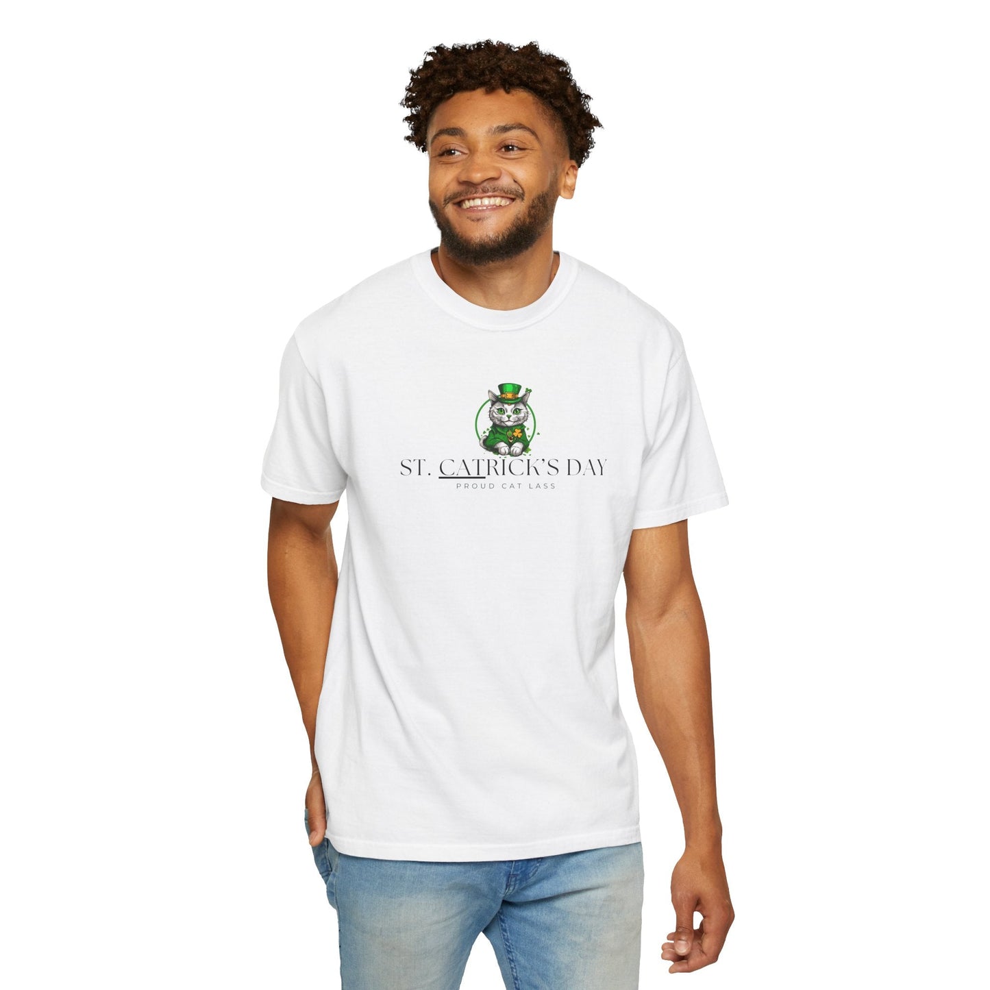 St. Patrick's Day Cat T-Shirt - Unisex Garment-Dyed Tee for Cat Lovers Printify