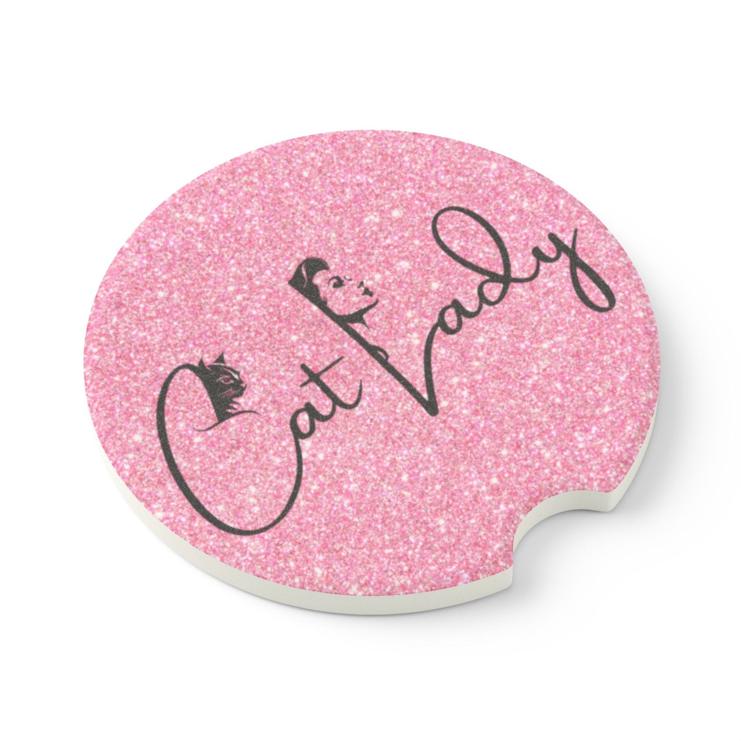 Pink Glitter Cat Lady Car Coaster - Fun & Stylish Accessory Printify