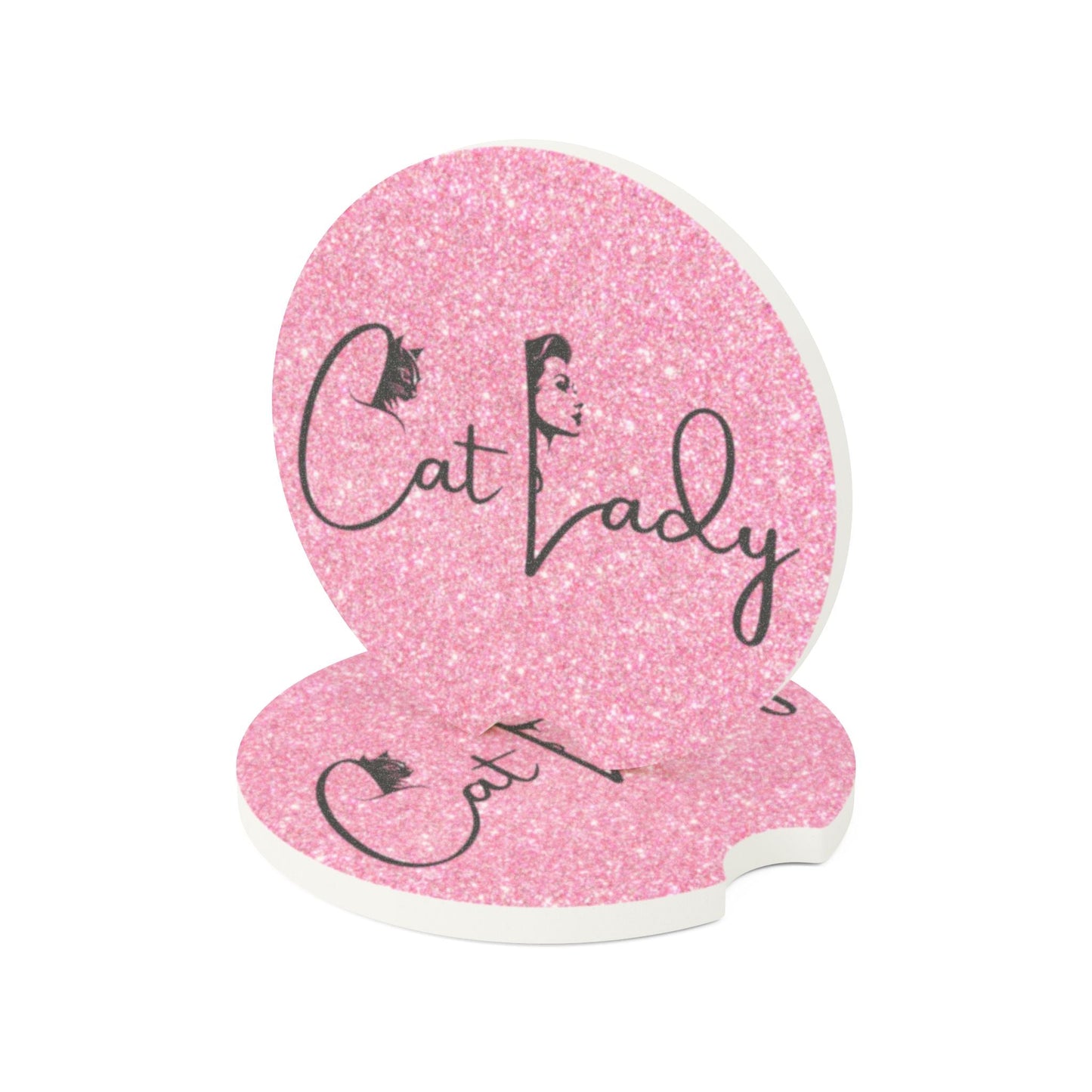 Pink Glitter Cat Lady Car Coaster - Fun & Stylish Accessory Printify