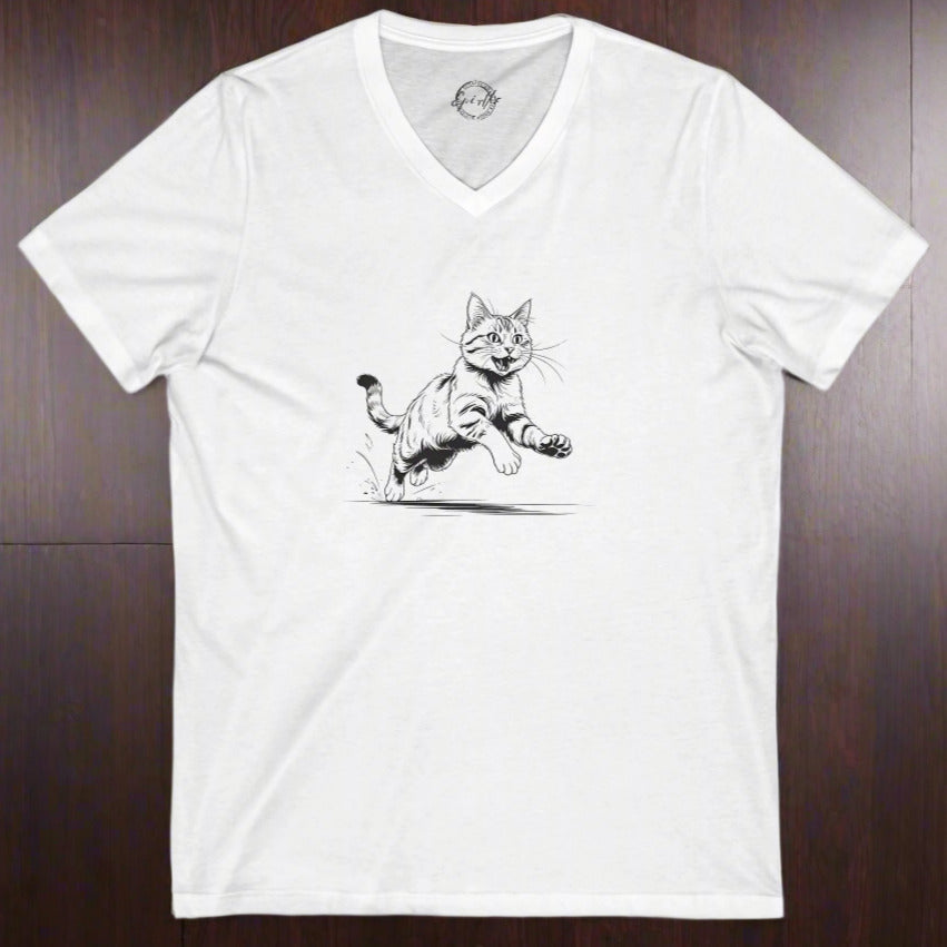 Playful Cat V-Neck Tee - Cute Cat Shirt