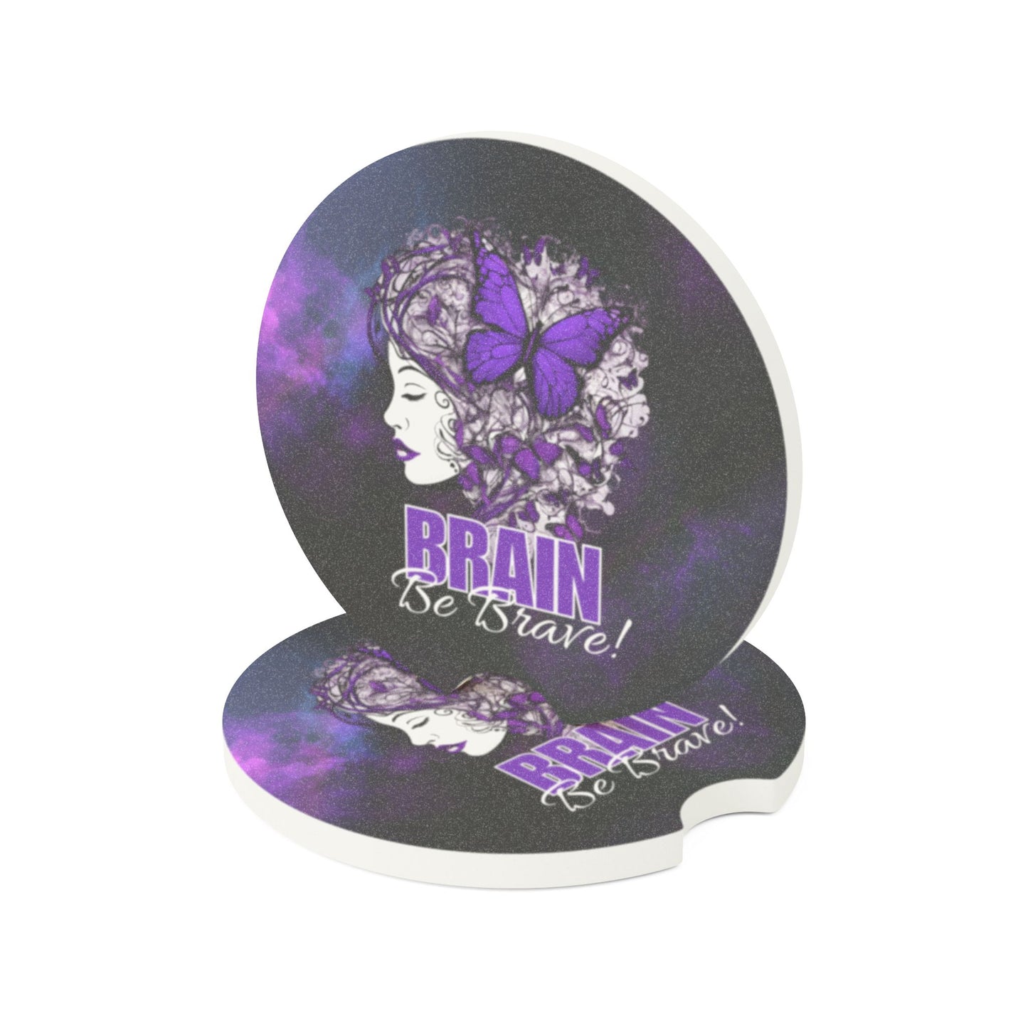 Purple Brain Be Brave Soapstone Car Coaster