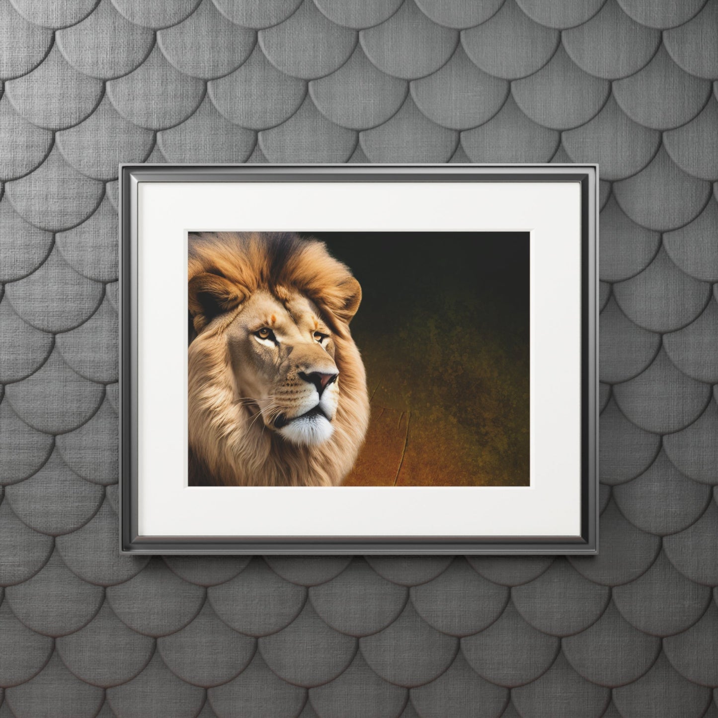 Majestic Lion Fine Art Print with Passepartout Frame Printify