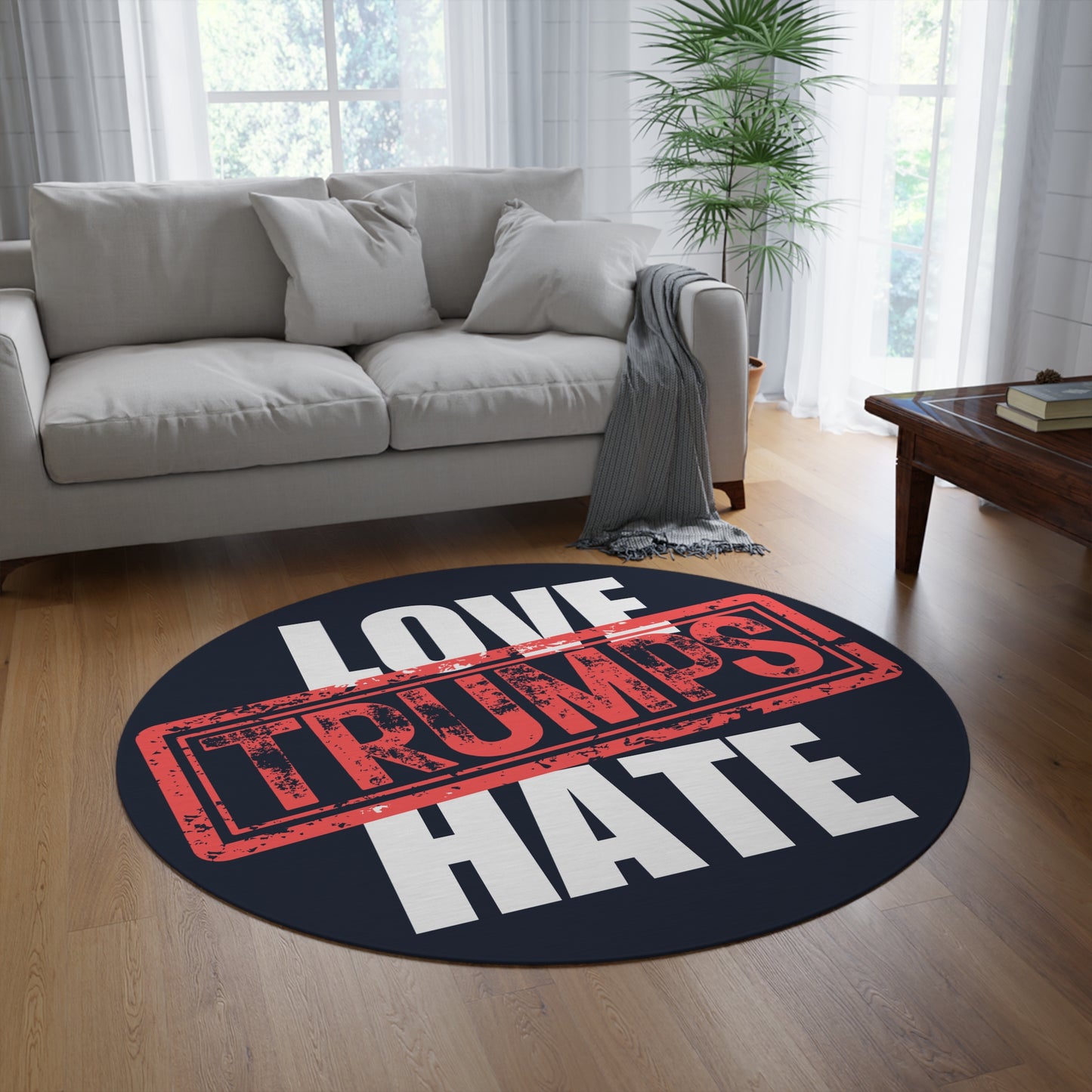 Love Trumps Hate Round Rug - Modern Statement Decor