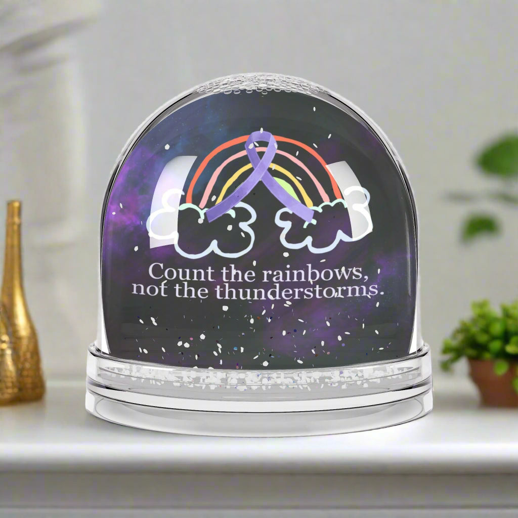 Purple Rainbow Glitter Snow Globe for Awareness