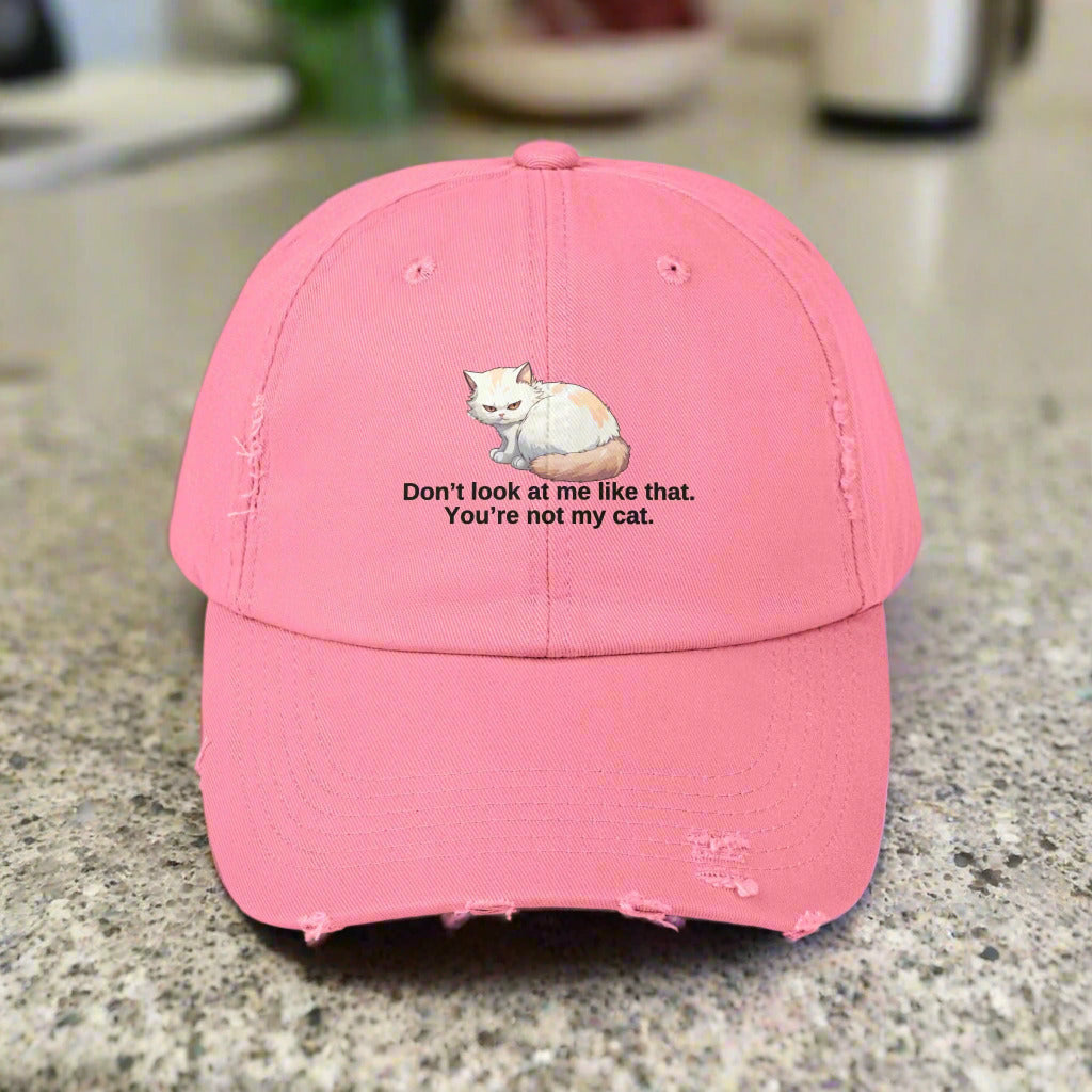 Funny Unisex Distressed Cat Cap - 'Don't Look at Me Like That' Printify
