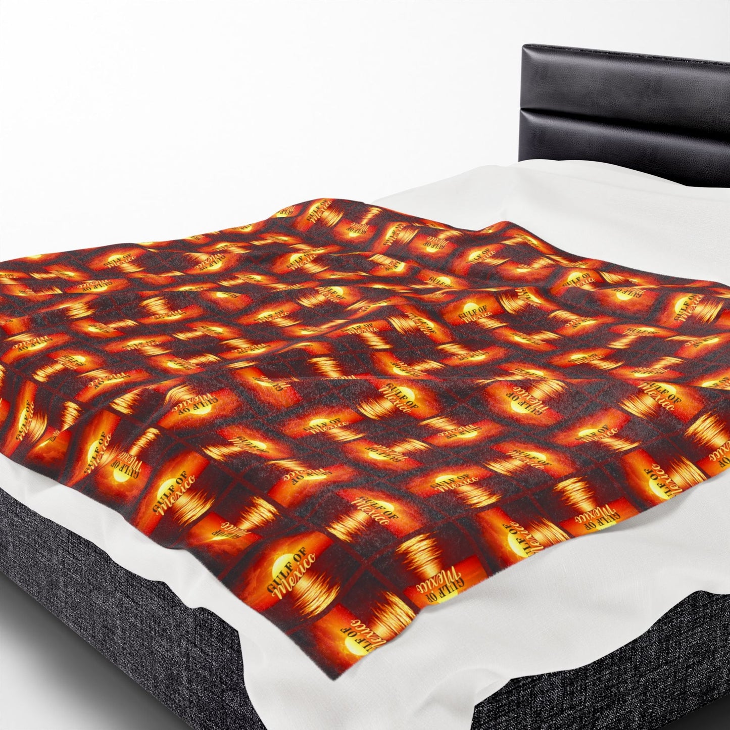 Cozy Velveteen Plush Blanket - Sunset Gulf of Mexico Design Printify