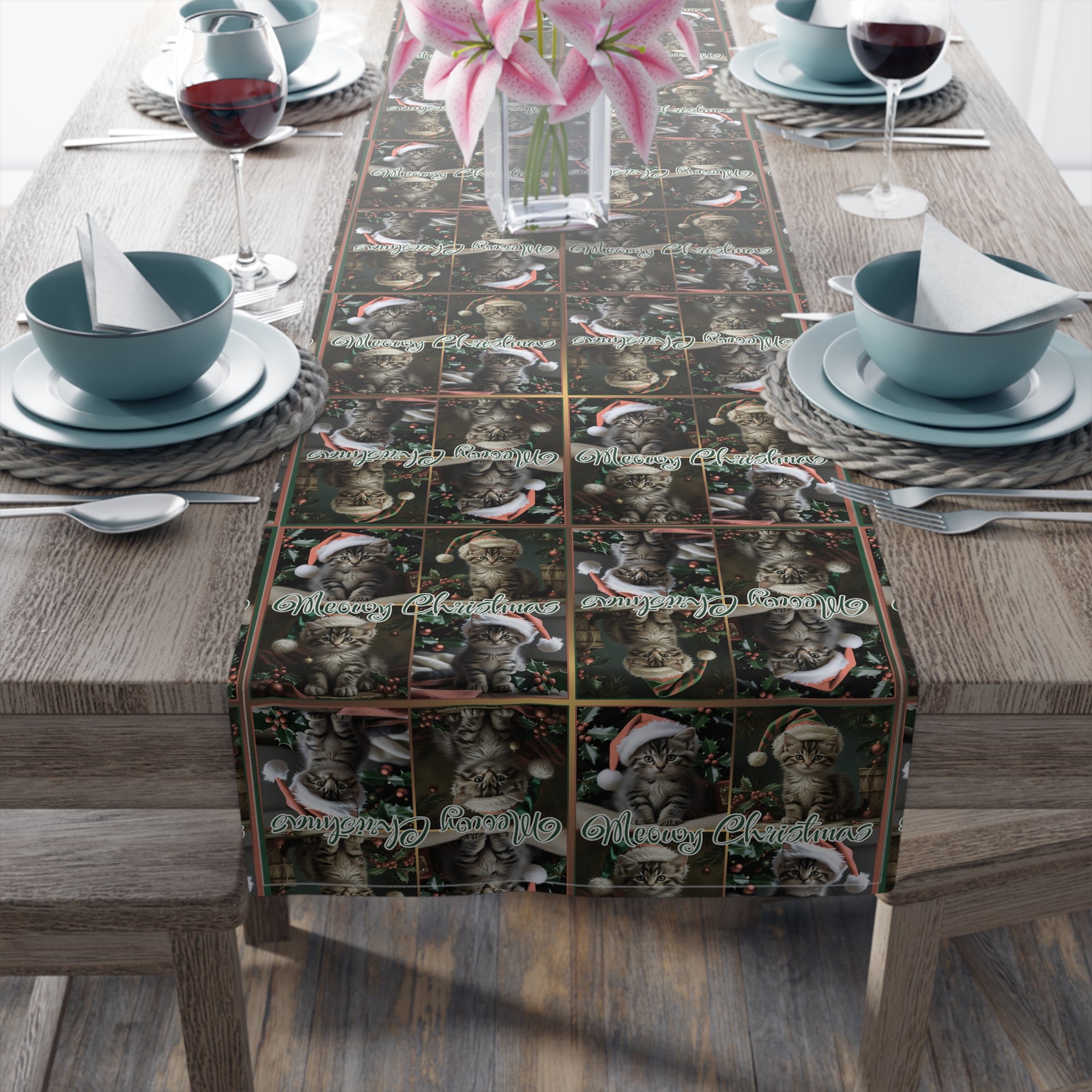Meowy Christmas Festive Table Runner
