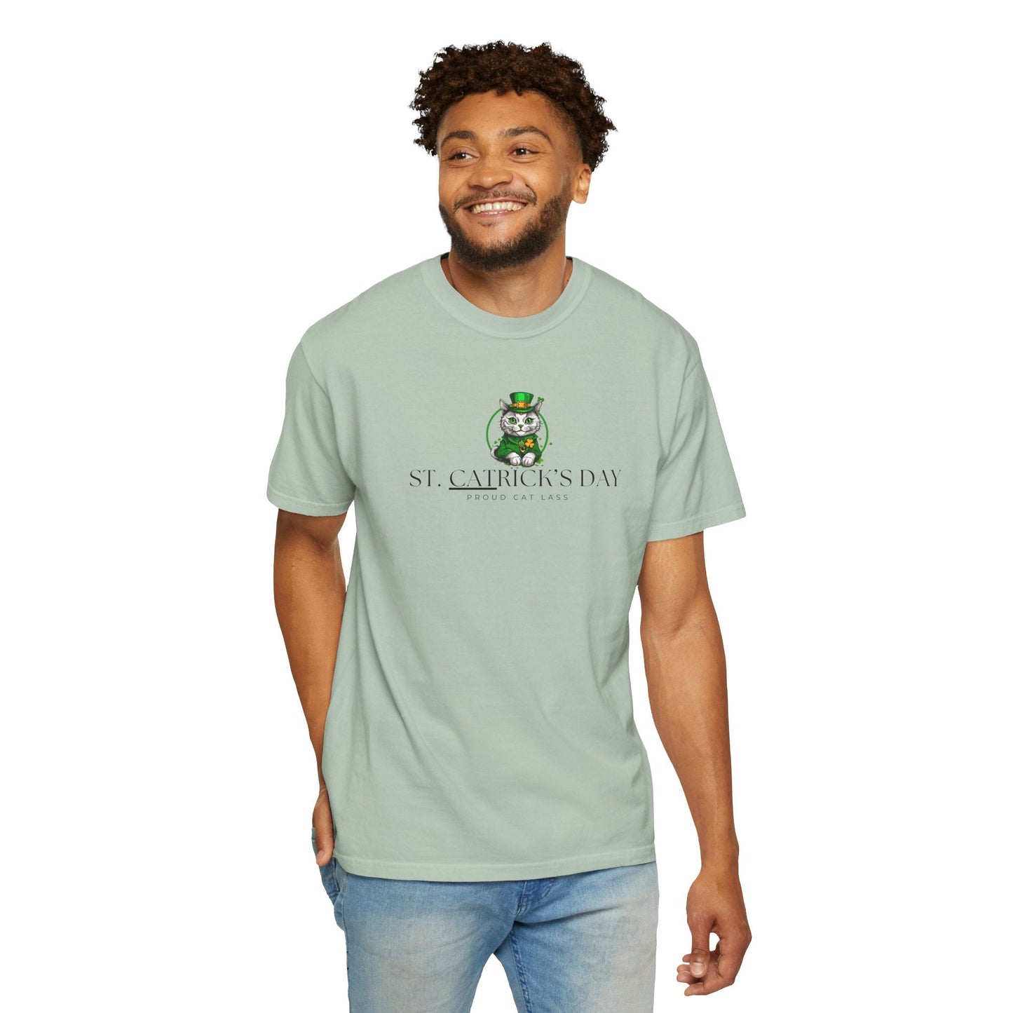 St. Patrick's Day Cat T-Shirt - Unisex Garment-Dyed Tee for Cat Lovers Printify