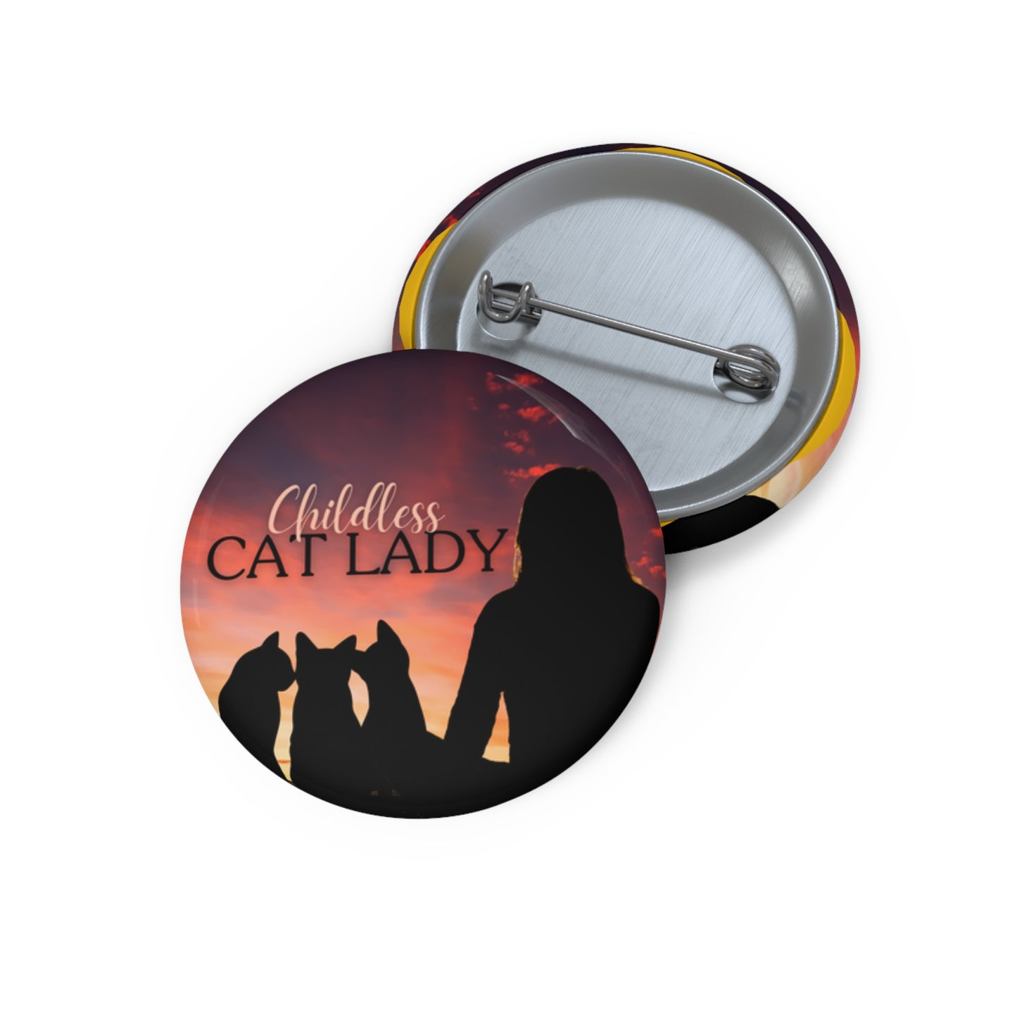 Meditating Childless Cat Lady Pin Buttons