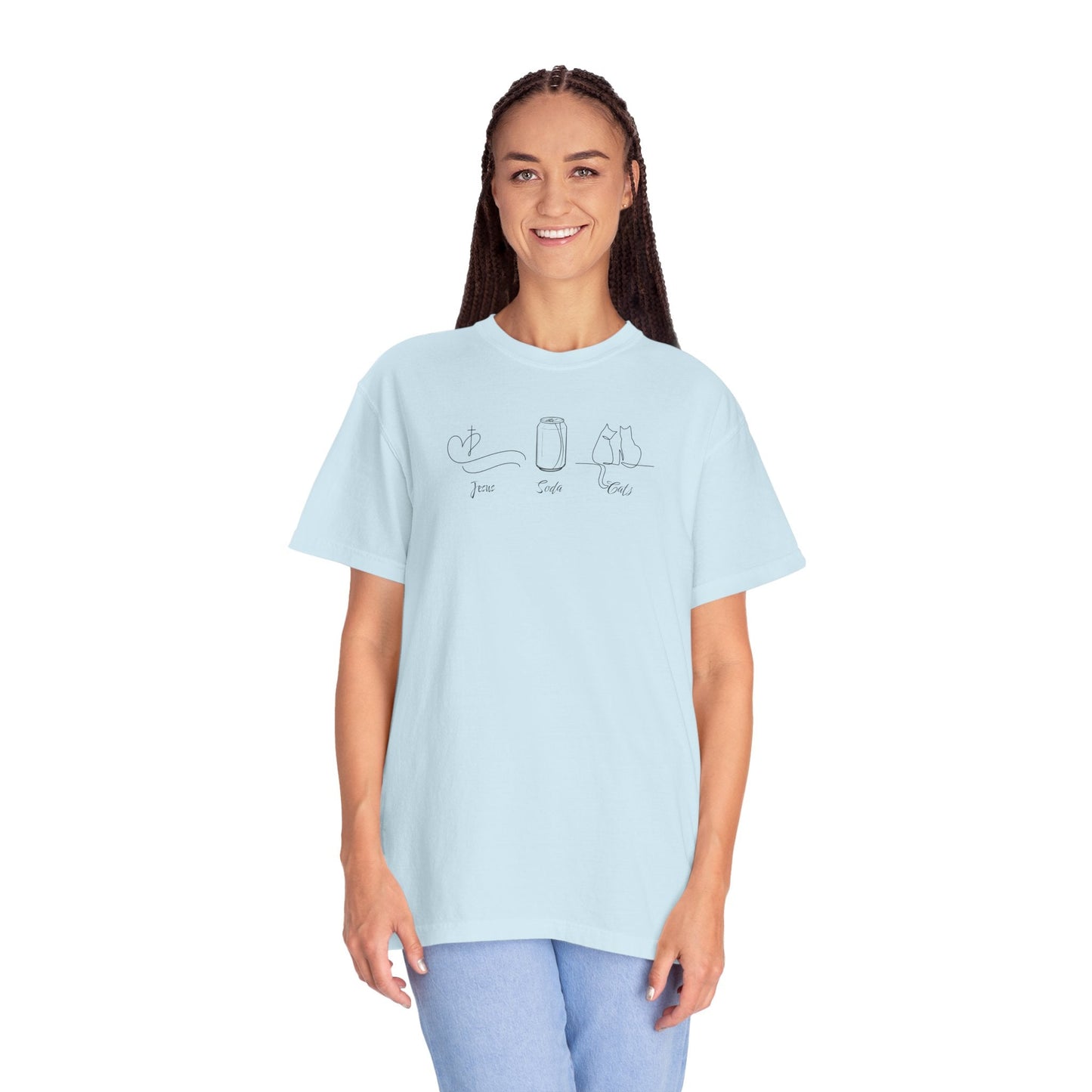 Jesus, Soda, Cats Unisex Garment-Dyed T-Shirt Printify