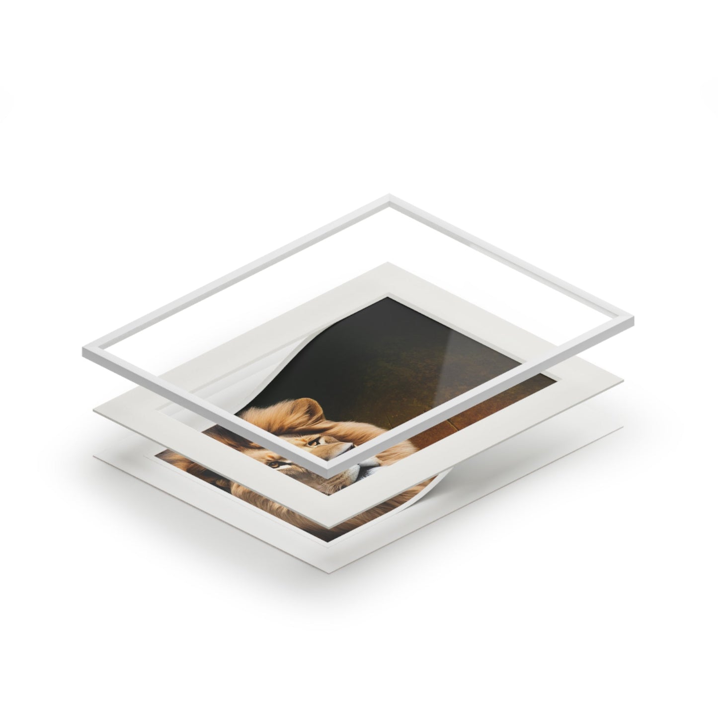 Majestic Lion Fine Art Print with Passepartout Frame Printify