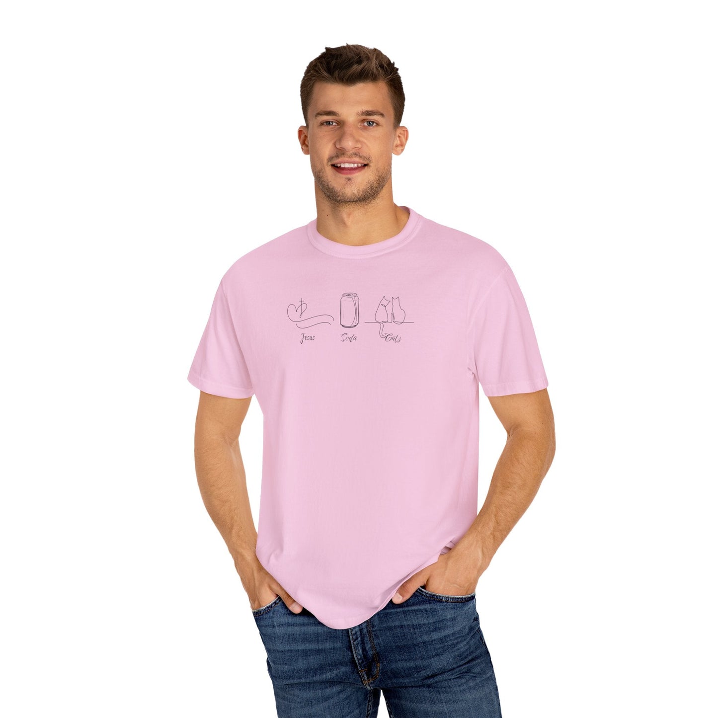 Jesus, Soda, Cats Unisex Garment-Dyed T-Shirt Printify