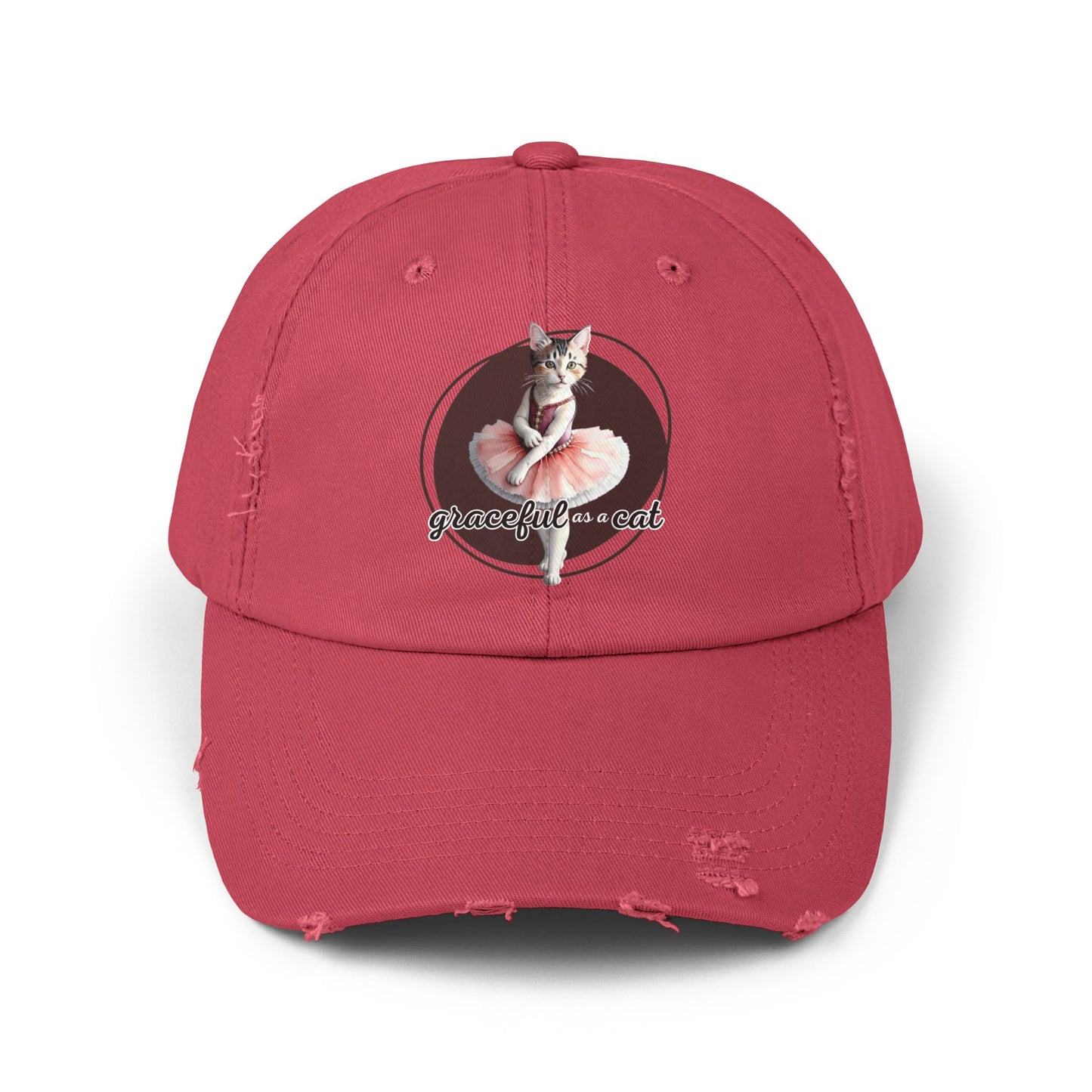 Unisex Distressed Cap - 'Graceful as a Cat' Fun Cat Lover Hat