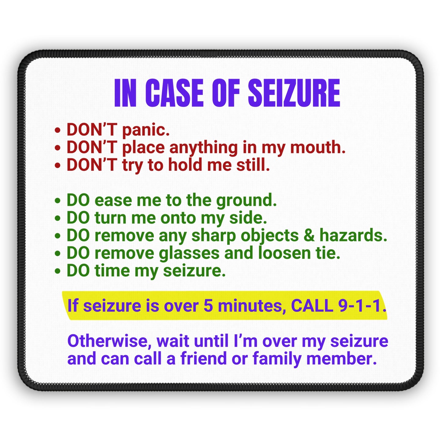 In Case of Seizure Gaming Mouse Pad