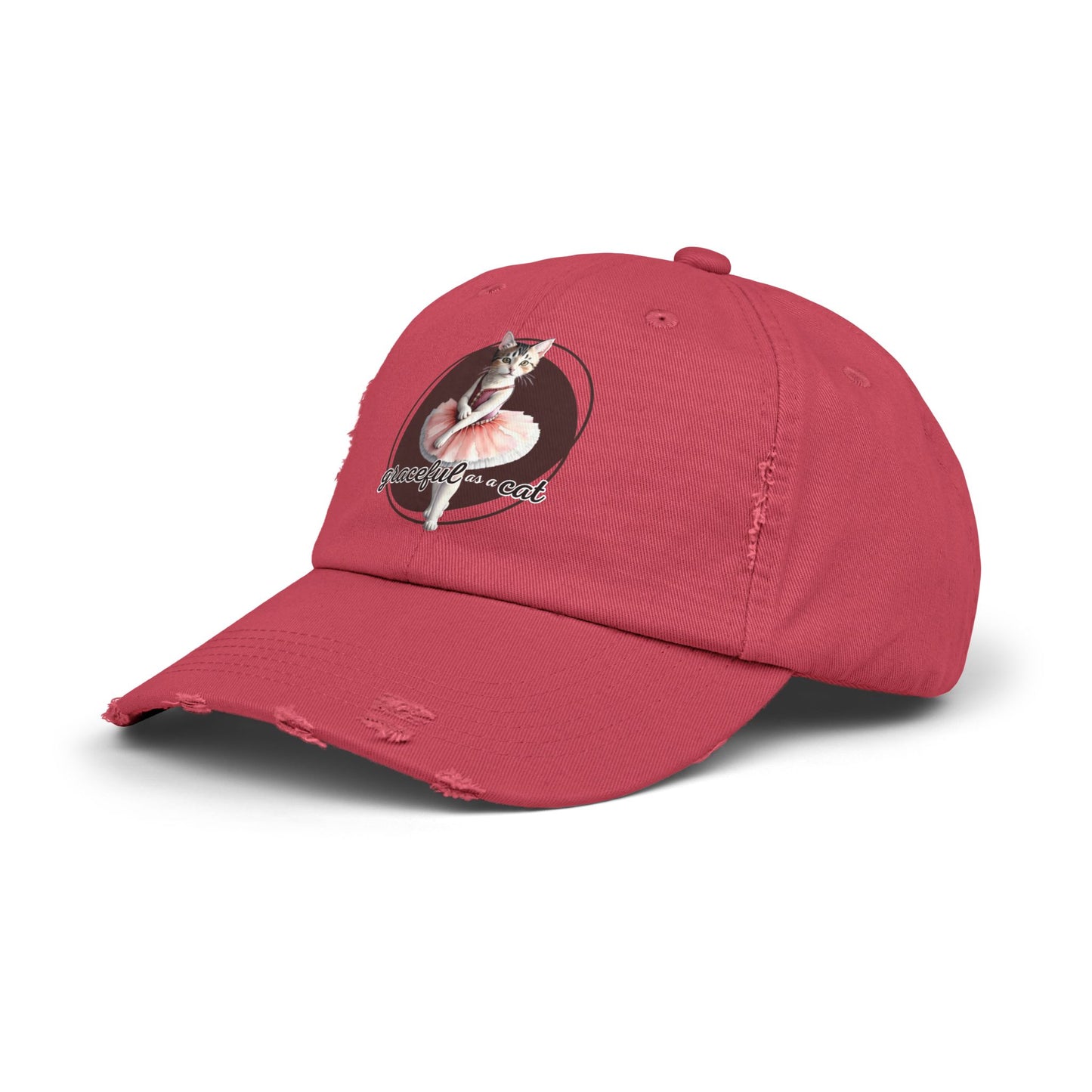 Unisex Distressed Cap - 'Graceful as a Cat' Fun Cat Lover Hat