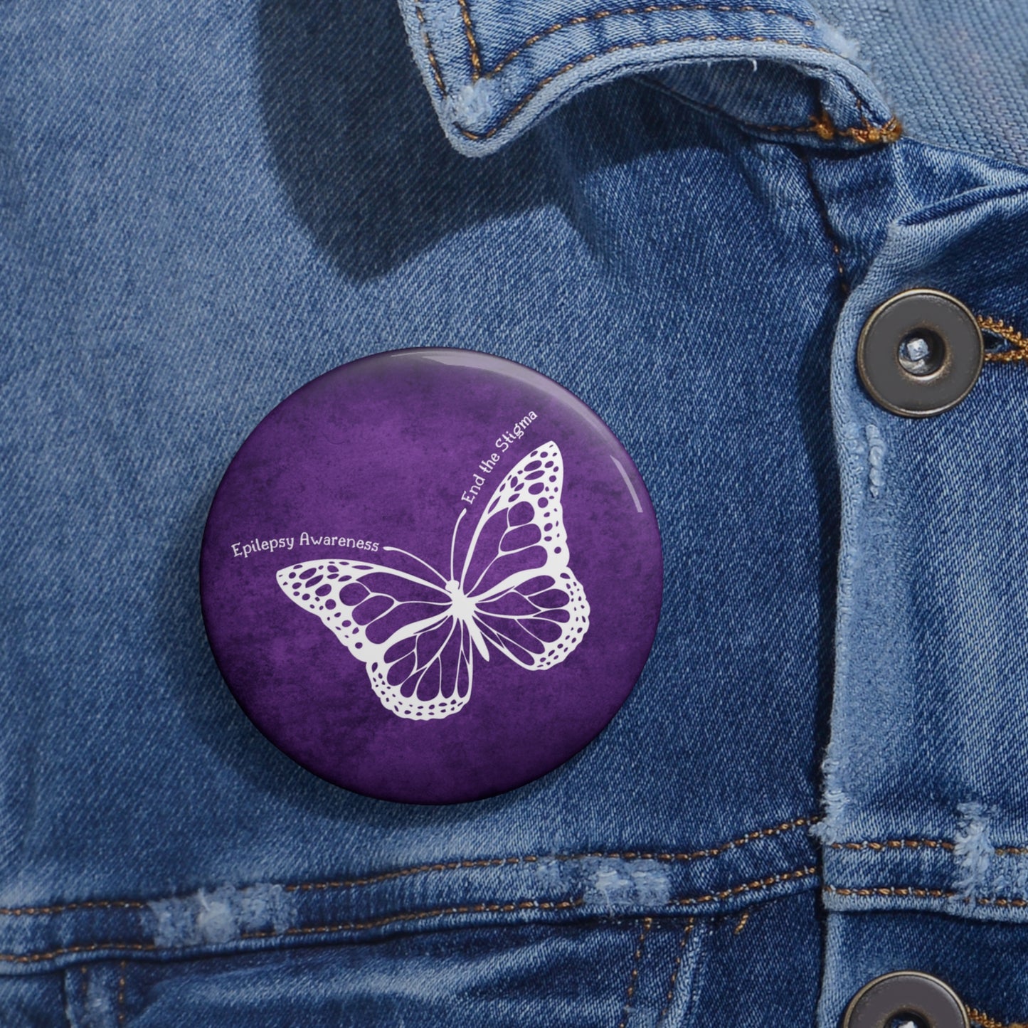 Epilepsy Awareness Custom Pin Buttons - Purple Butterfly Design