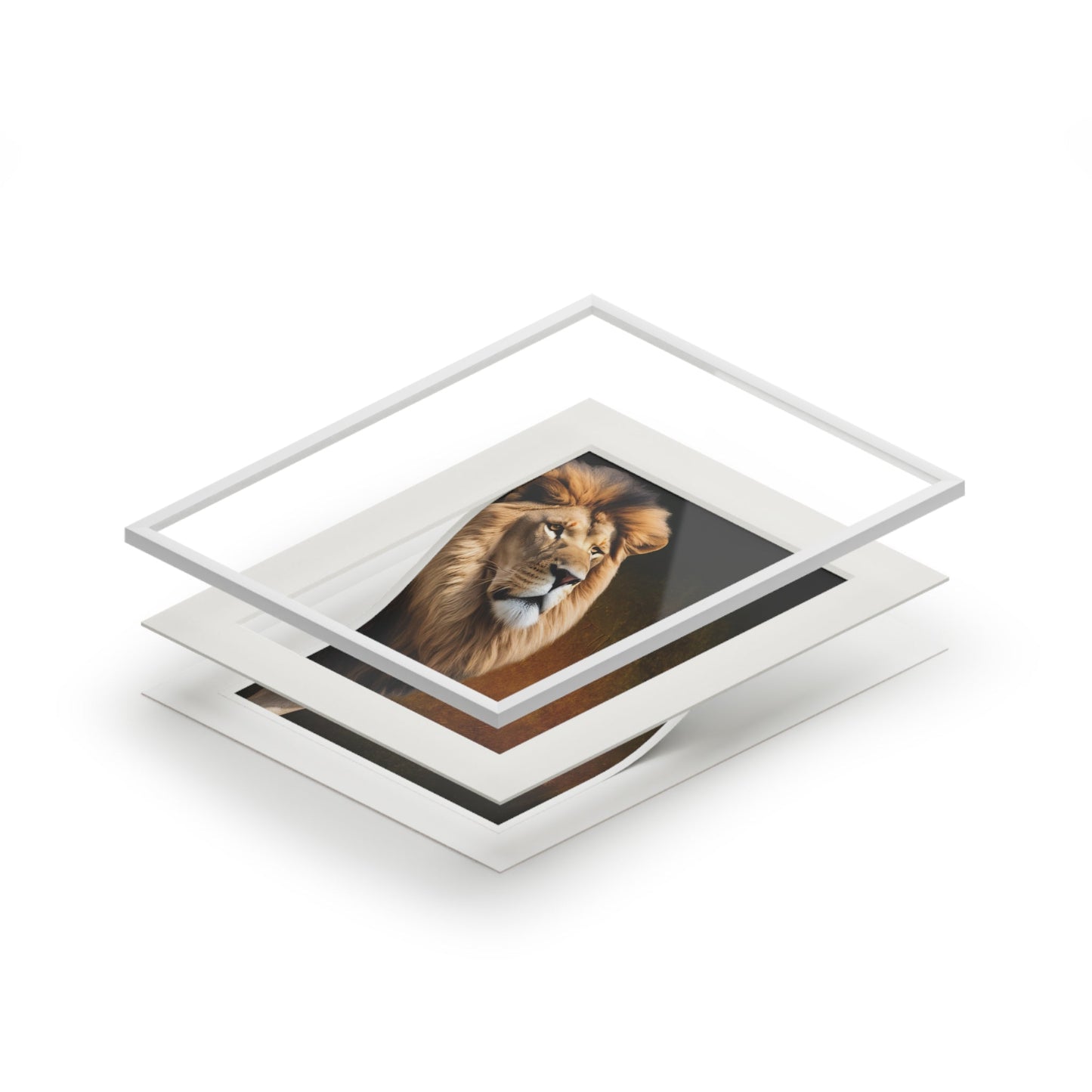 Majestic Lion Fine Art Print with Passepartout Frame Printify