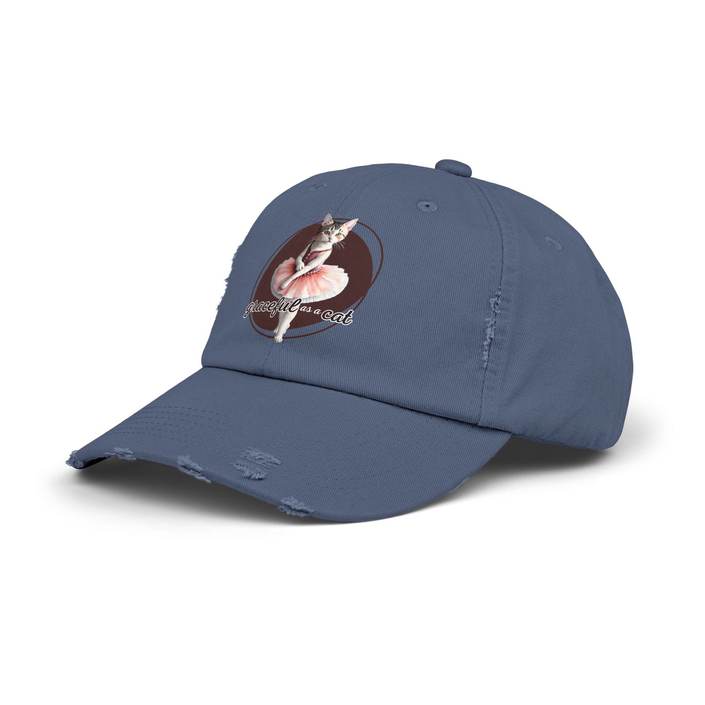 Unisex Distressed Cap - 'Graceful as a Cat' Fun Cat Lover Hat