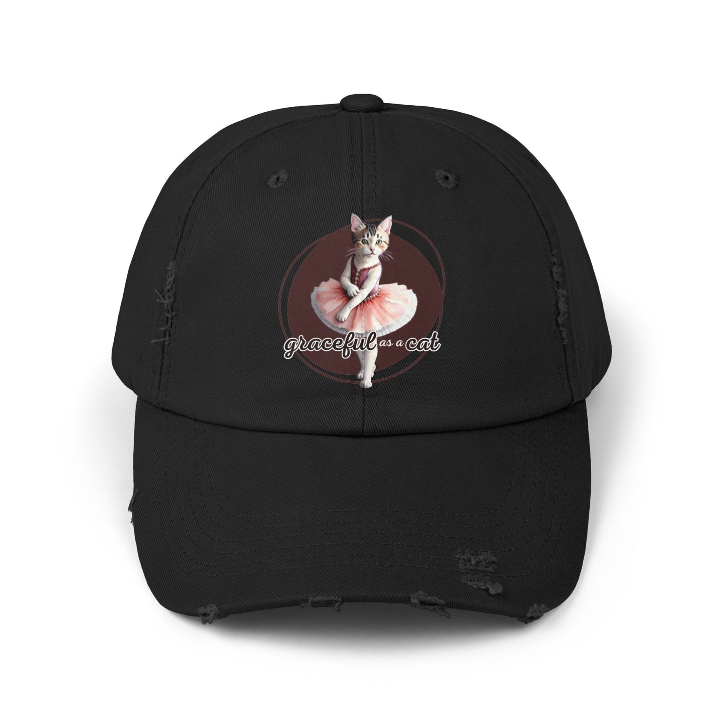 Unisex Distressed Cap - 'Graceful as a Cat' Fun Cat Lover Hat