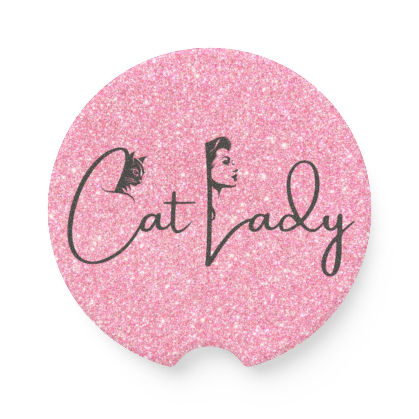 Pink Glitter Cat Lady Car Coaster - Fun & Stylish Accessory Printify