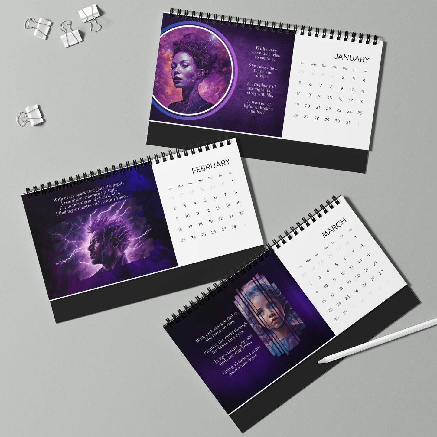 Epilepsy Art & Poetry Month-by-Month Desktop Calendar (2025 grid)