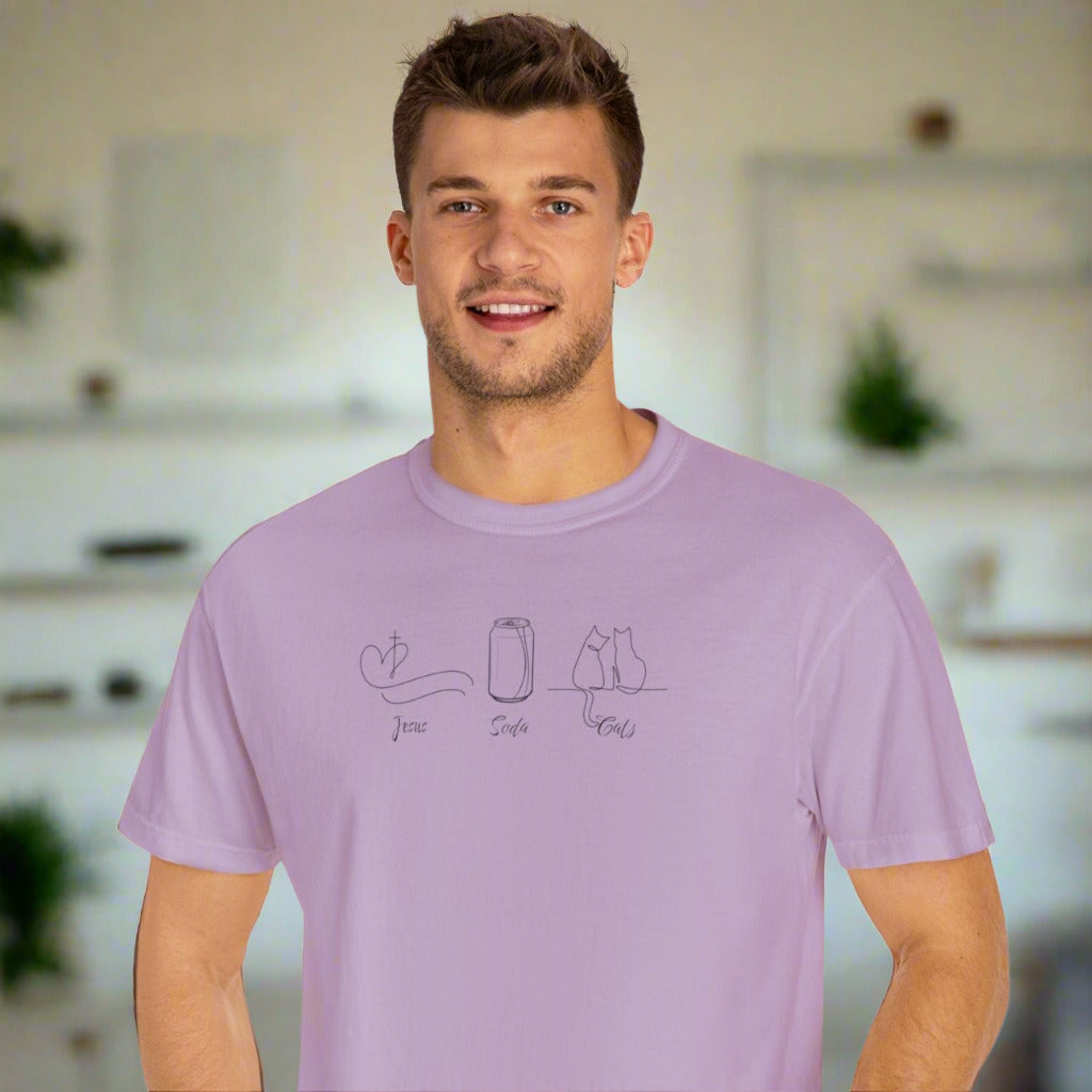 Jesus, Soda, Cats Unisex Garment-Dyed T-Shirt Printify