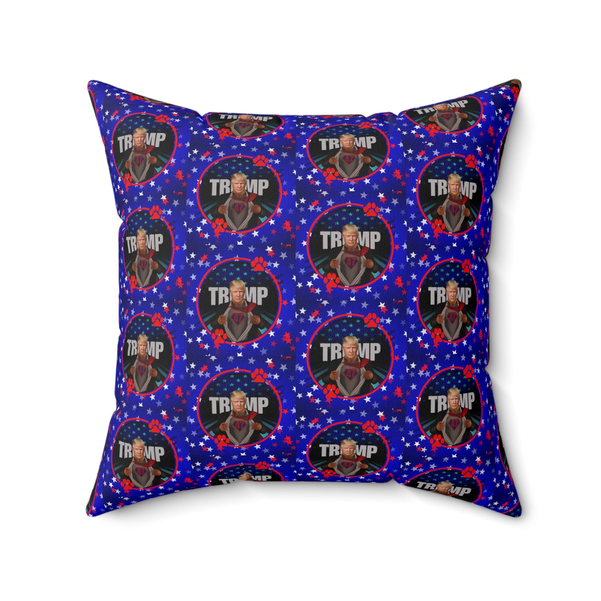 Photo depicting the Stars & Trump 47 Faux Suede Square Pillow from EpiAl's Shop.