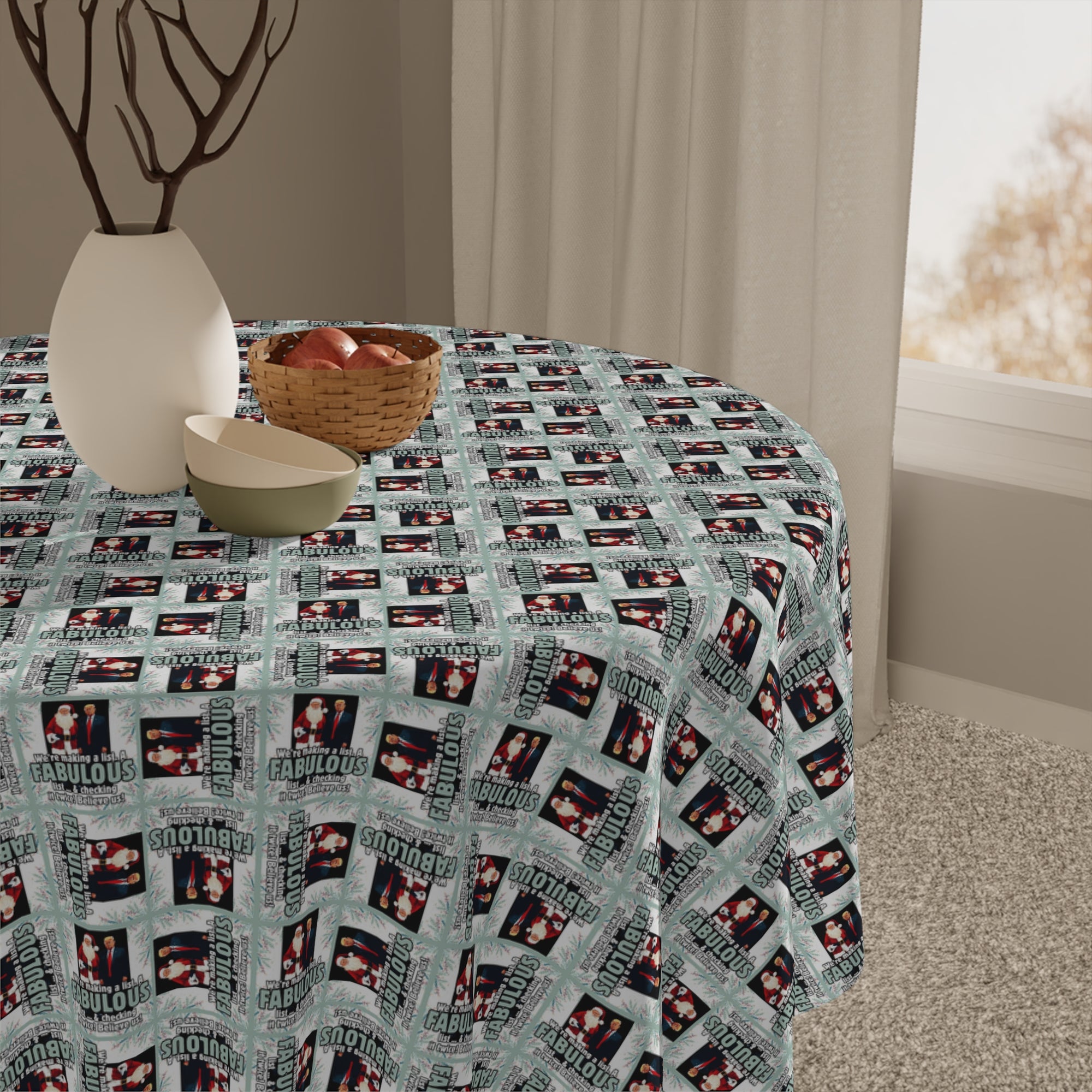 Santa Trump Fabulous List Christmas Tablecloth