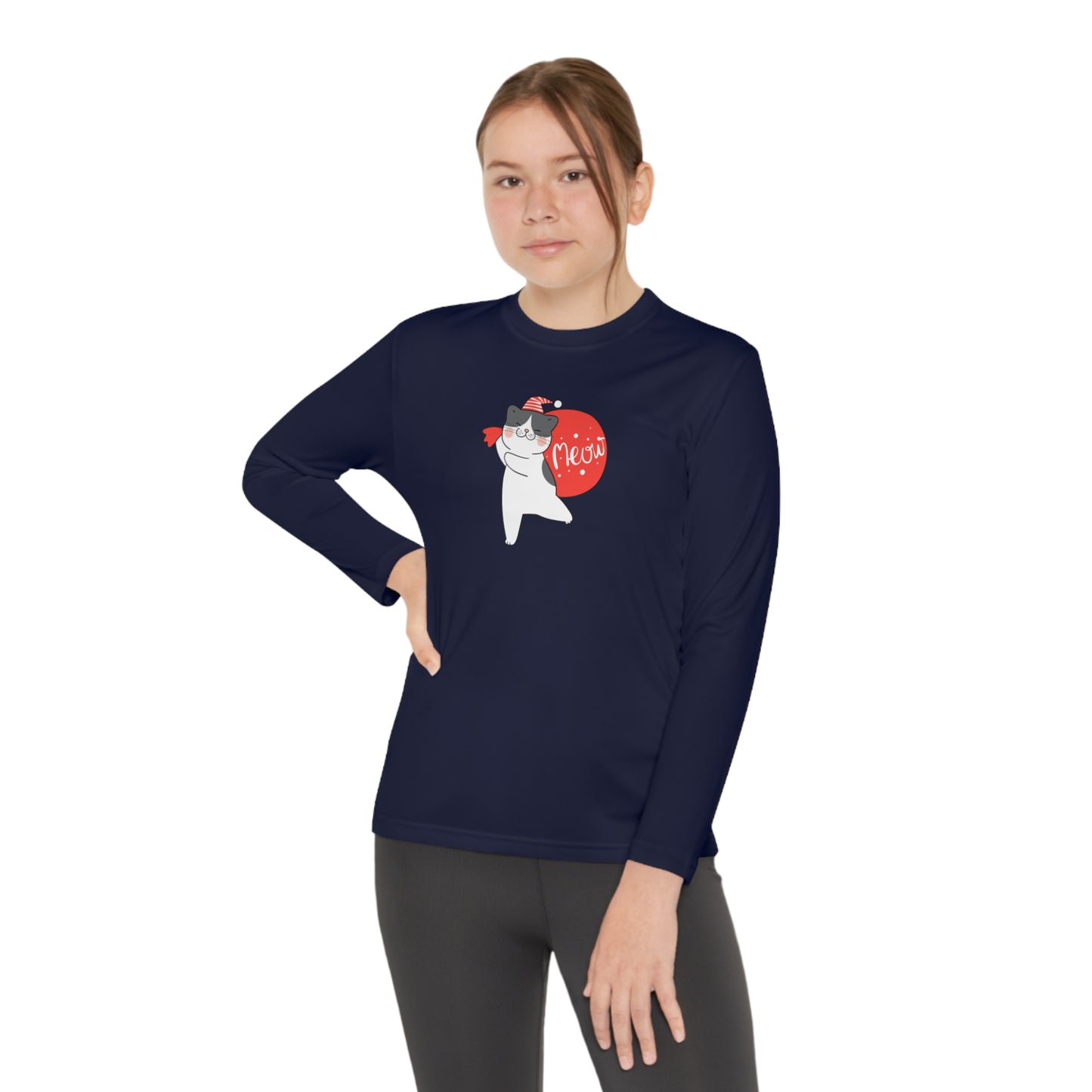 Santa Meow Youth Long Sleeve Competitor Tee - Kids clothes - Epileptic Al’s Shop
