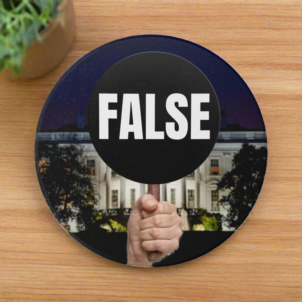 False Sign Ceramic Coaster Printify