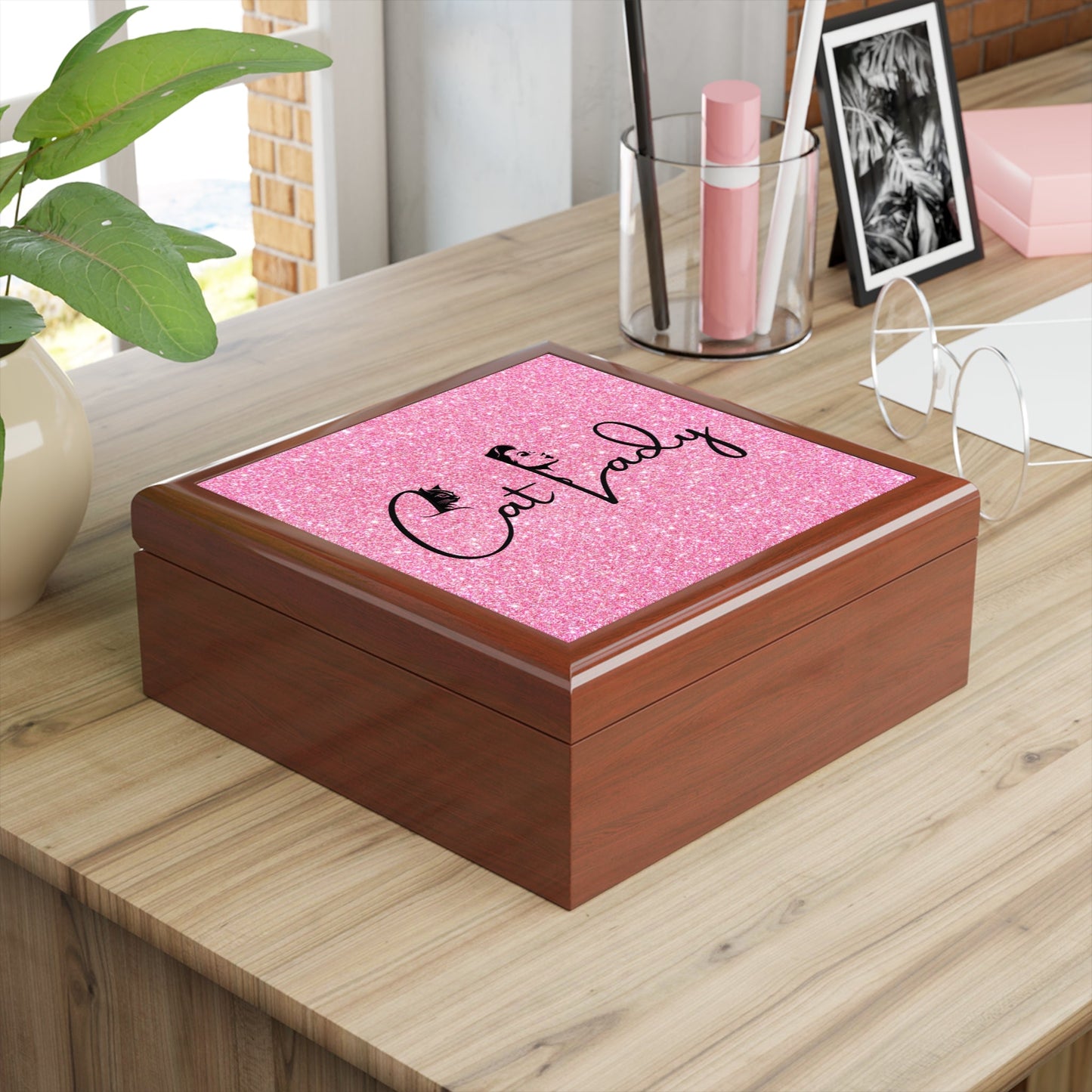 Glittery Cat Lady Jewelry Box - Perfect Gift for Cat Lovers Printify