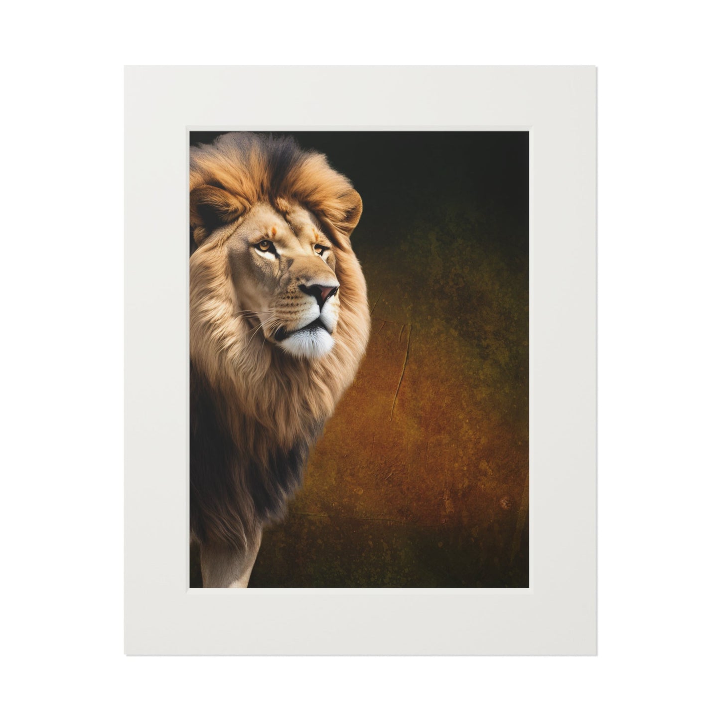 Majestic Lion Fine Art Print with Passepartout Frame Printify