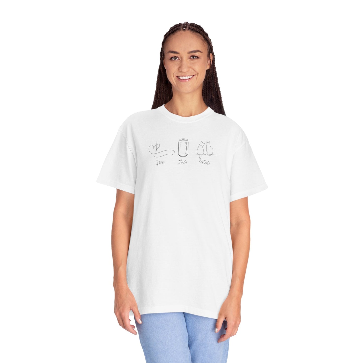 Jesus, Soda, Cats Unisex Garment-Dyed T-Shirt Printify