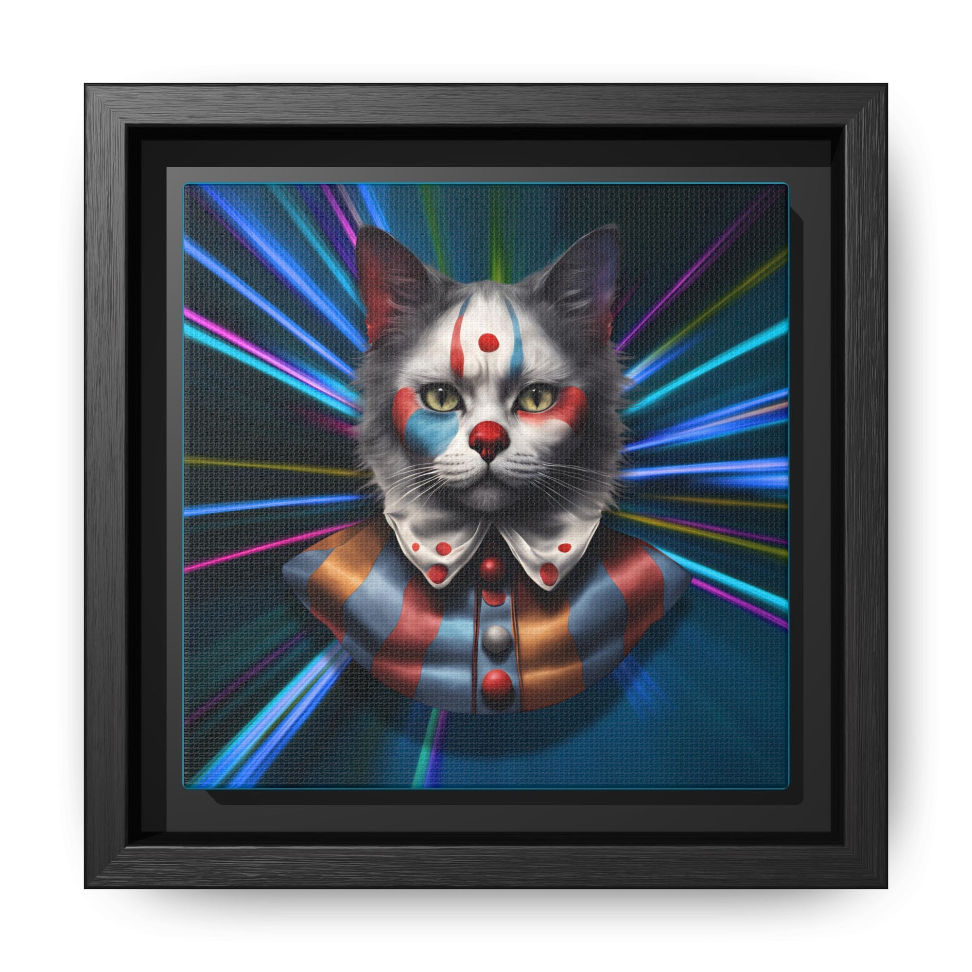 Colorful Cat Clown Framed Canvas Art – Quirky Home Decor for Pet Lovers