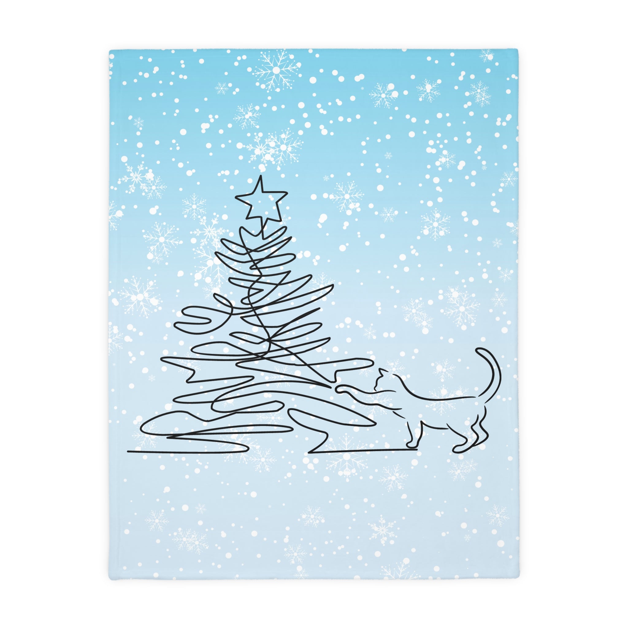 Photo depicting the Kitty & Christmas Tree Velveteen Microfiber Blanket (Two-sided print) from EpiAl's Shop.