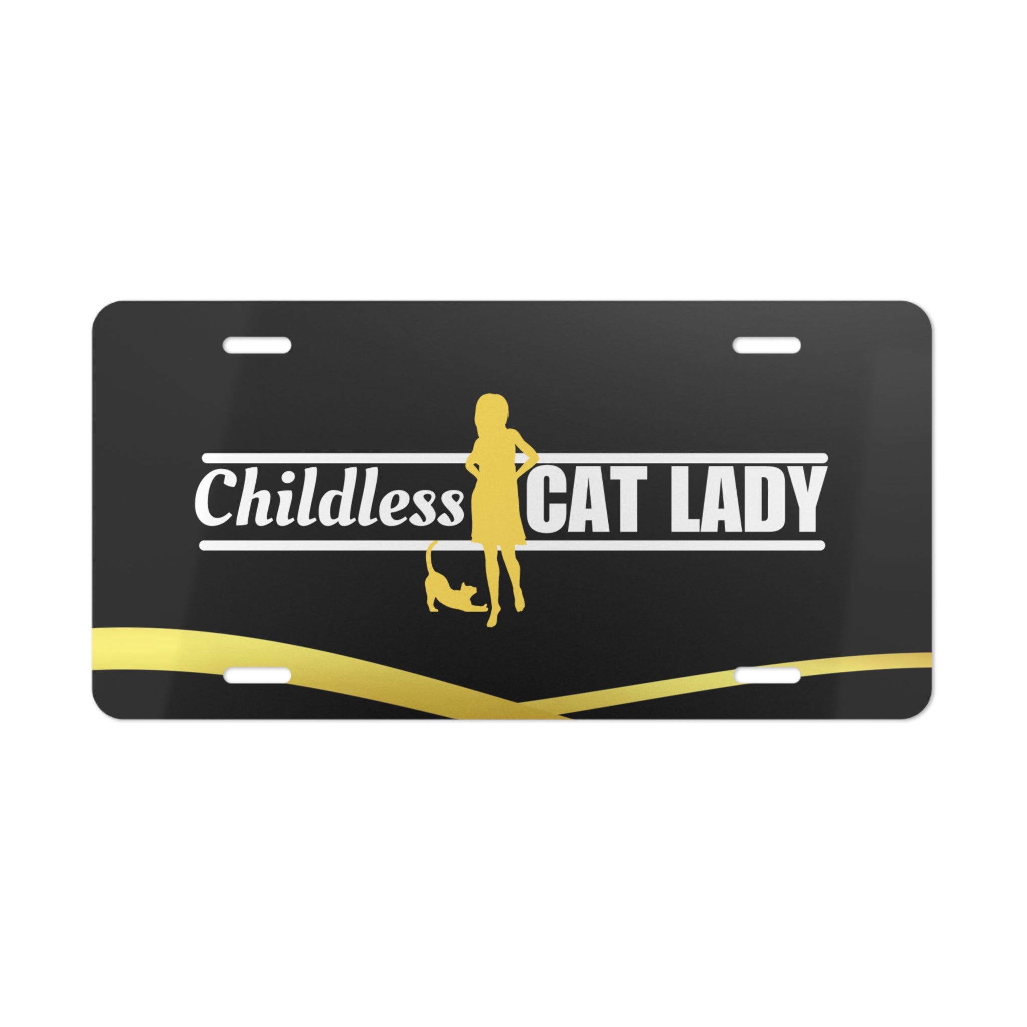Photo depicting the Childless Cat Lady Vanity Plate from EpiAl's Shop.