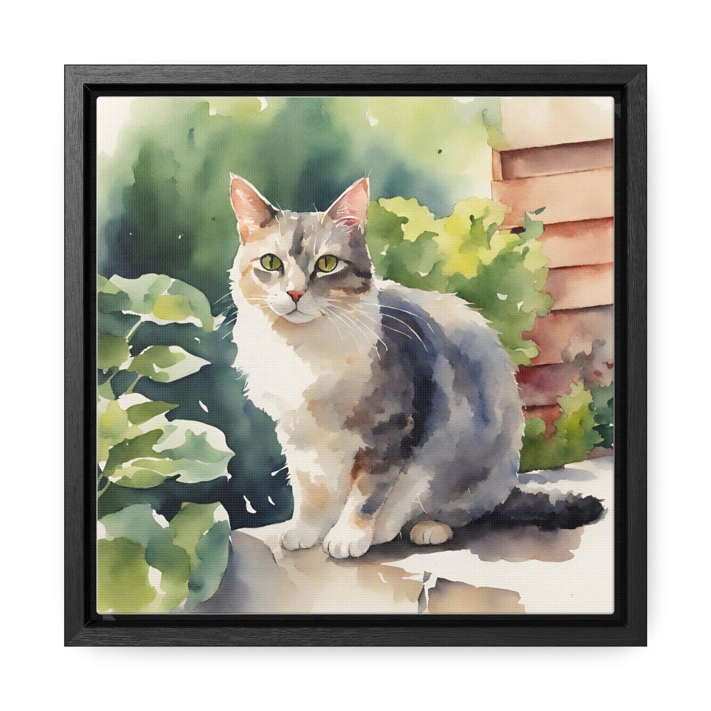 Watercolor Cat Gallery Canvas Wraps, Square Frame