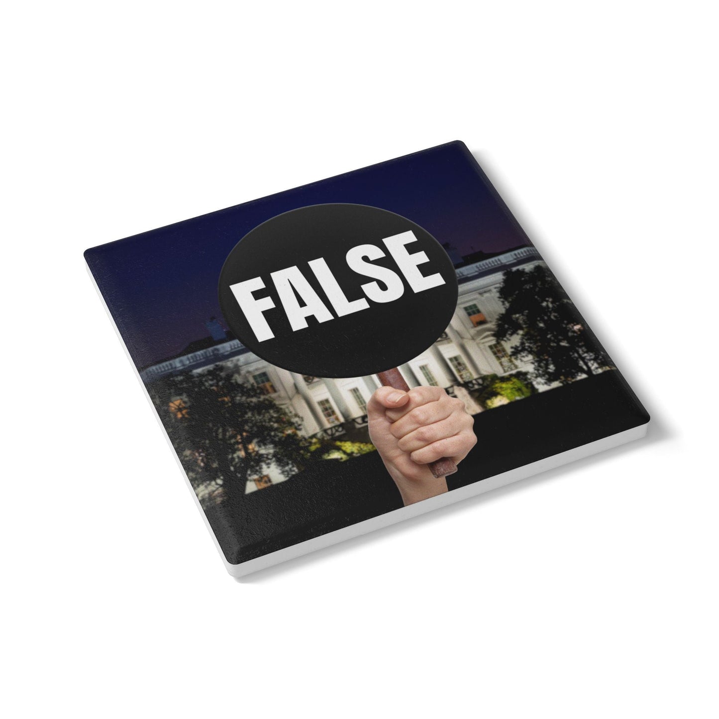 False Sign Ceramic Coaster Printify