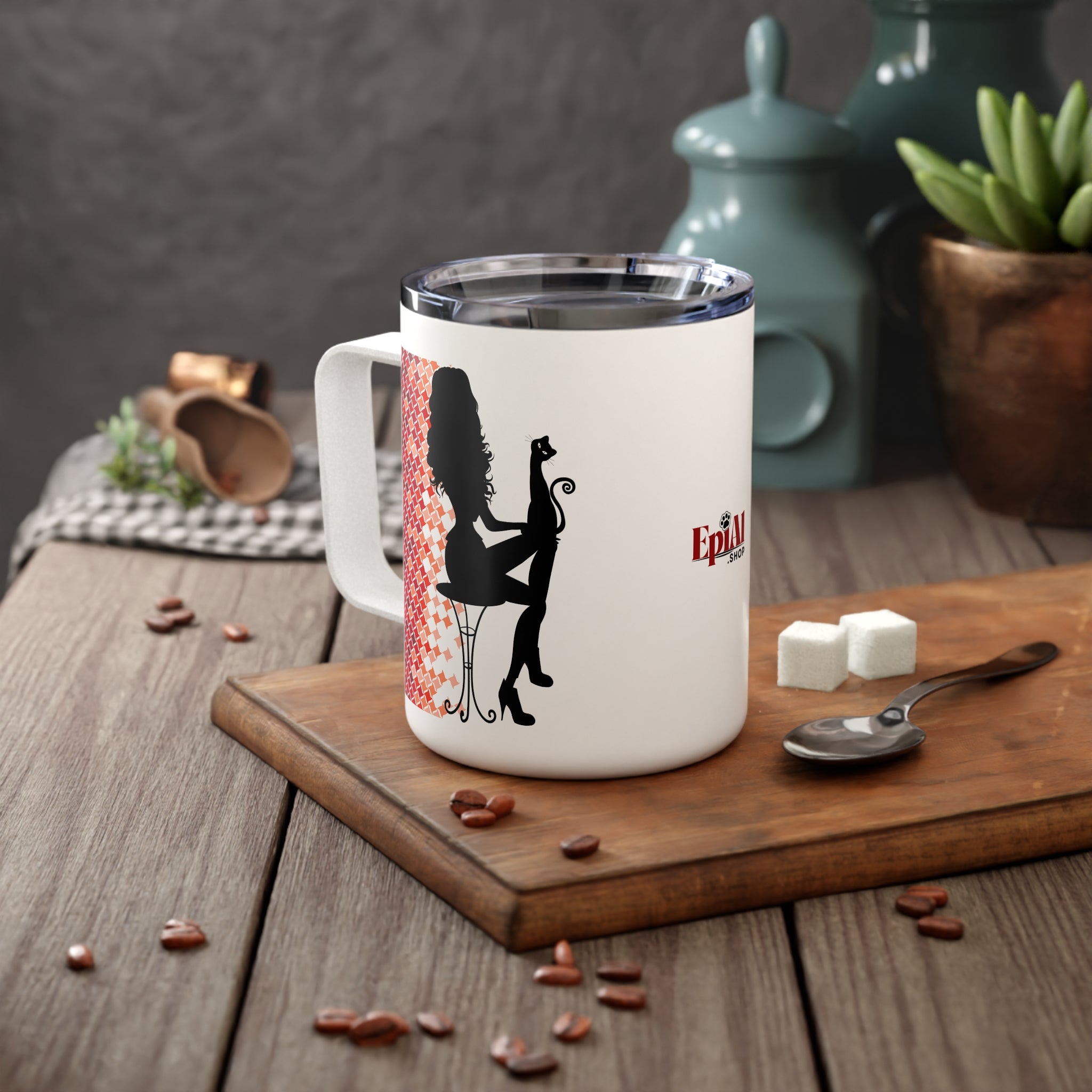 Photo depicting the Pretty Cat Lady Insulated Coffee Mug, 10oz from EpiAl's Shop.