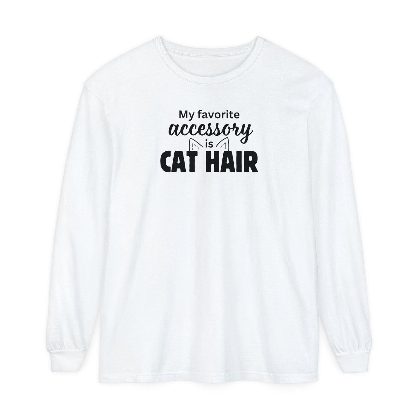Cat Hair Accessorized Unisex Garment-dyed Long Sleeve T-Shirt