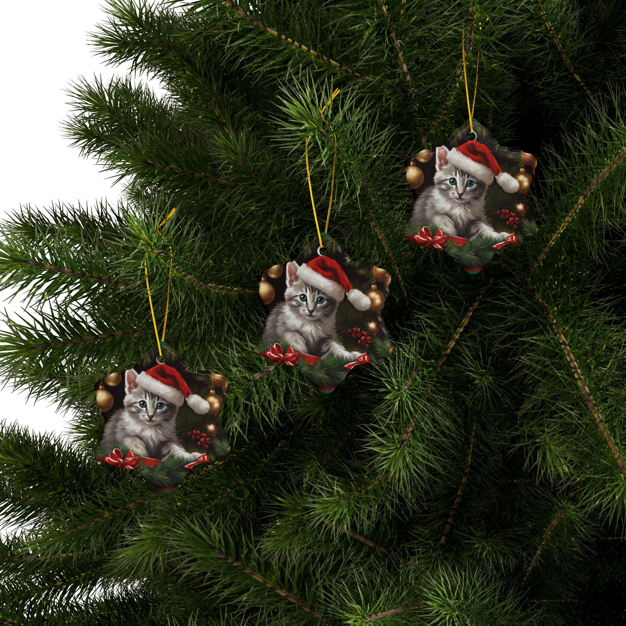 Photo depicting the Christmas Kitten Ceramic Ornaments, 2-Side Print, (1pc, 3pcs, 5pcs, 10pcs) from EpiAl's Shop.