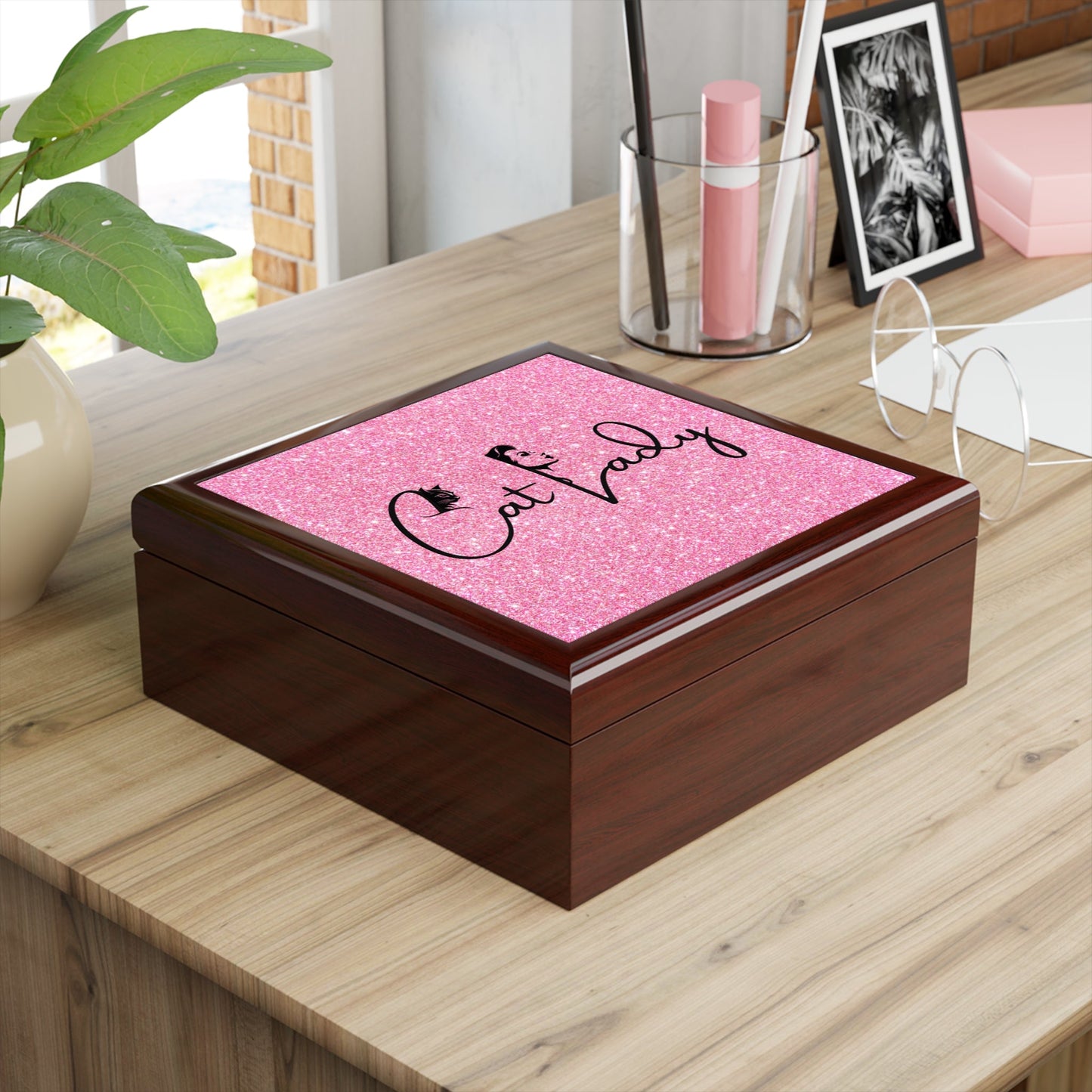 Glittery Cat Lady Jewelry Box - Perfect Gift for Cat Lovers Printify
