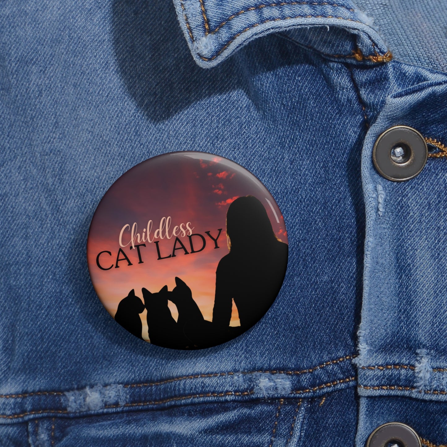 Meditating Childless Cat Lady Pin Buttons