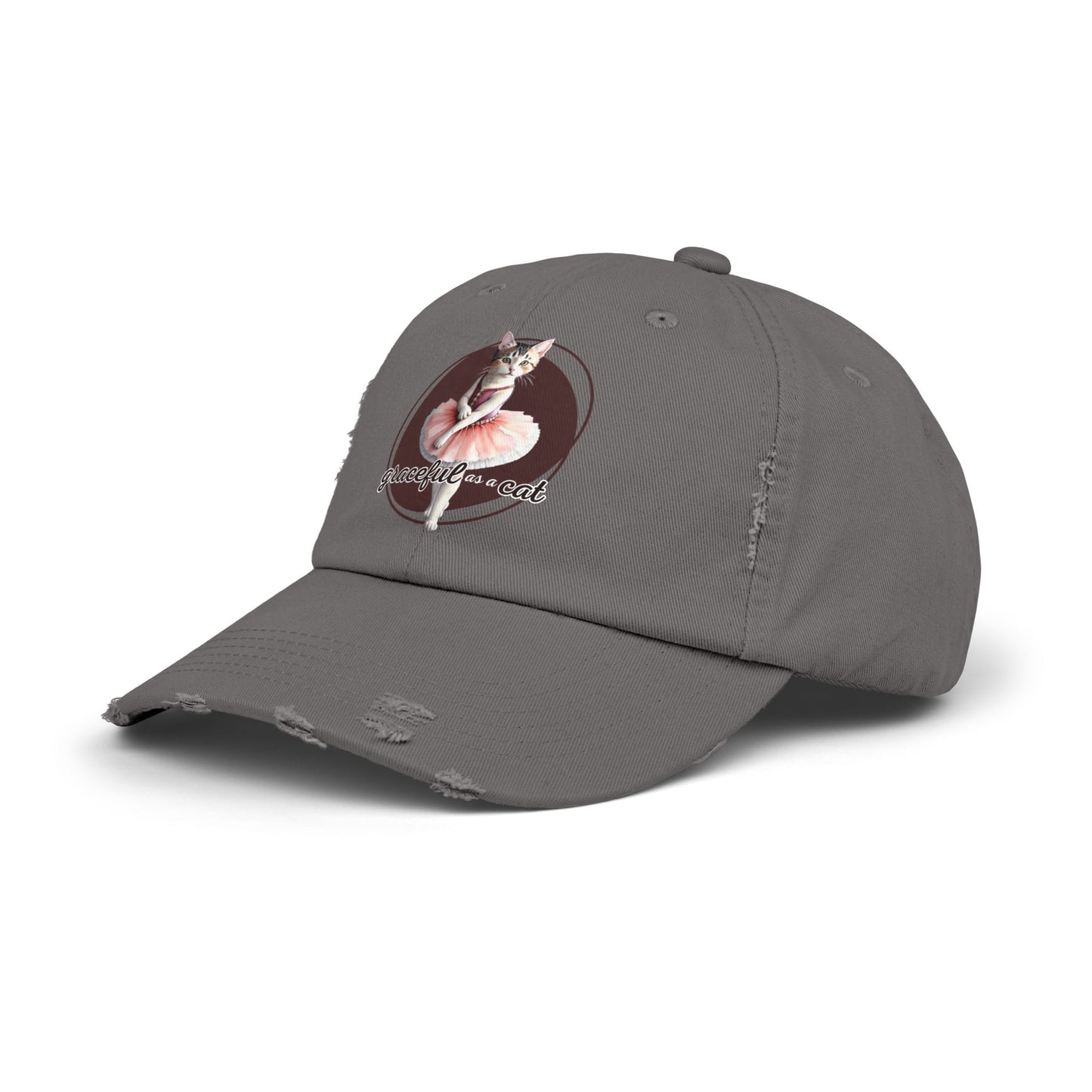 Unisex Distressed Cap - 'Graceful as a Cat' Fun Cat Lover Hat
