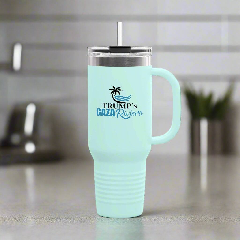 40oz Trump's Gaza Riviera Tumbler with Straw - Drinkware, Travel Mugs - EpiAl's Shop