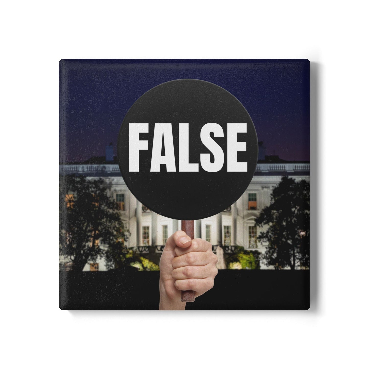 False Sign Ceramic Coaster Printify